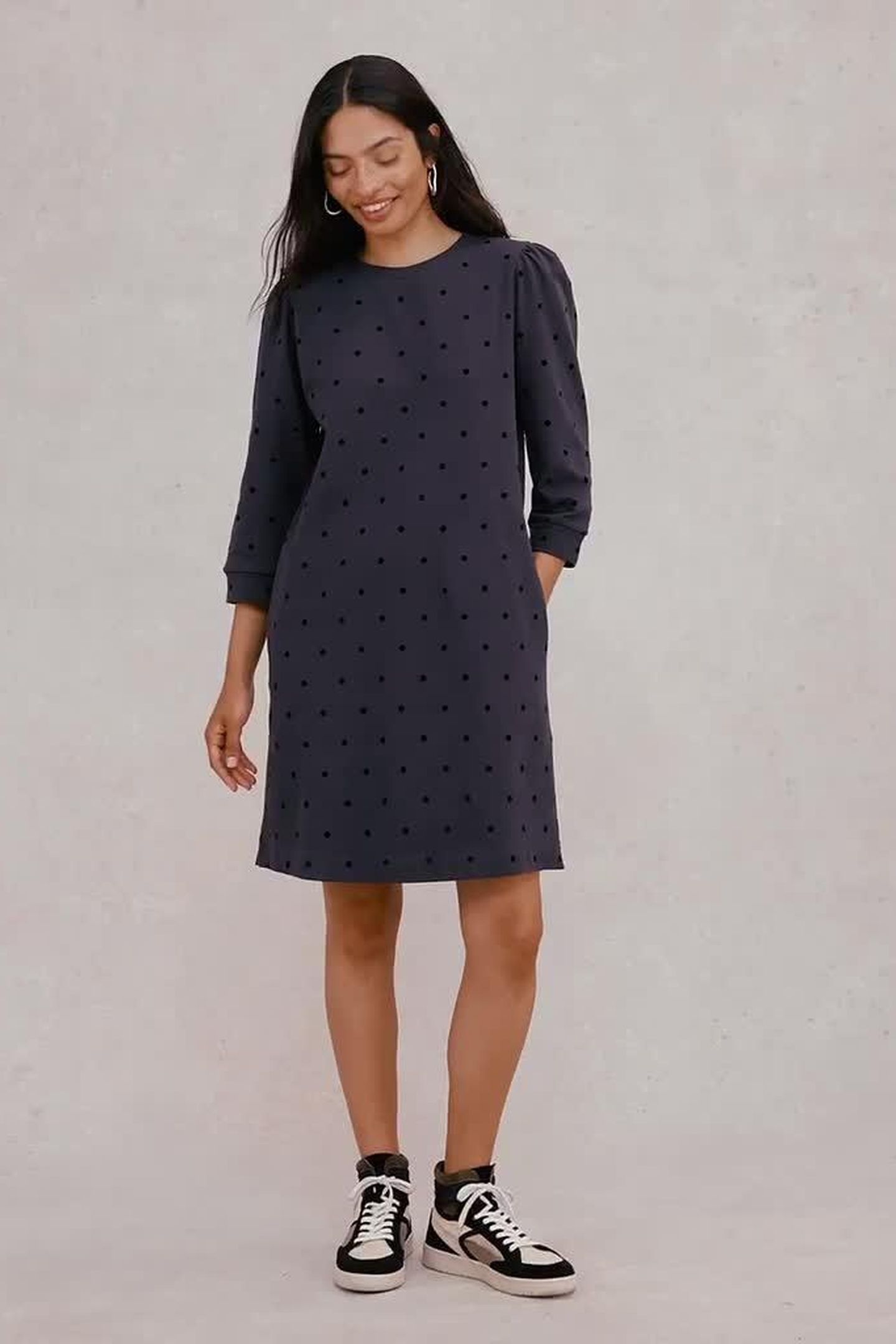 AMY FLOCK JERSEY DRESS GREY MULTI 1