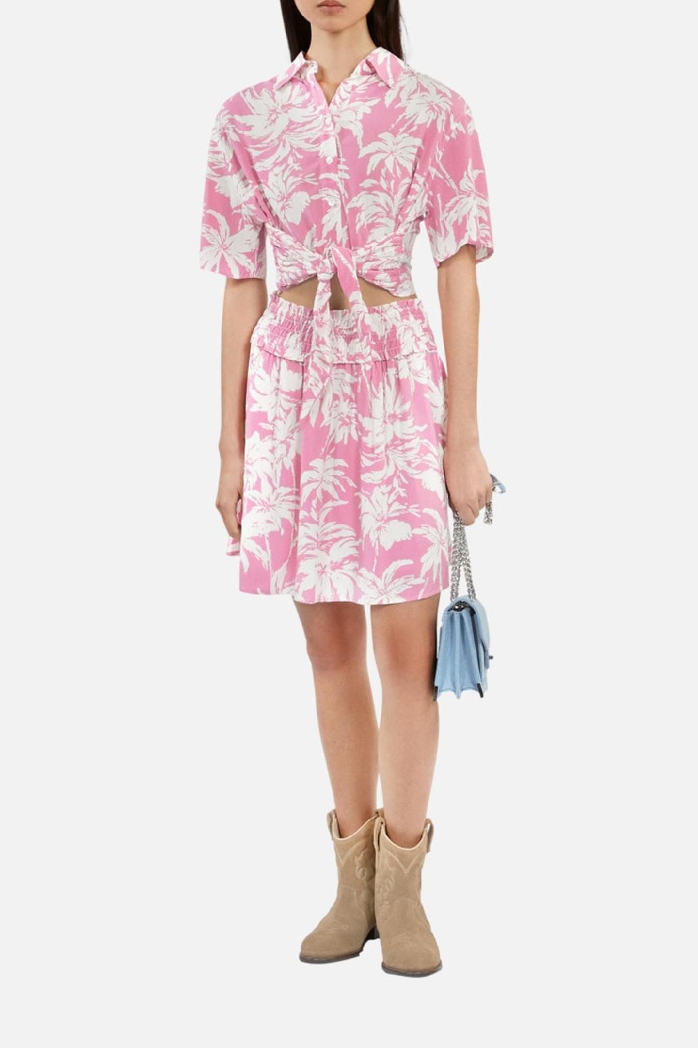 SHORT SKIRT WITH SMOCKED DETAILS PINK-WHITE 2