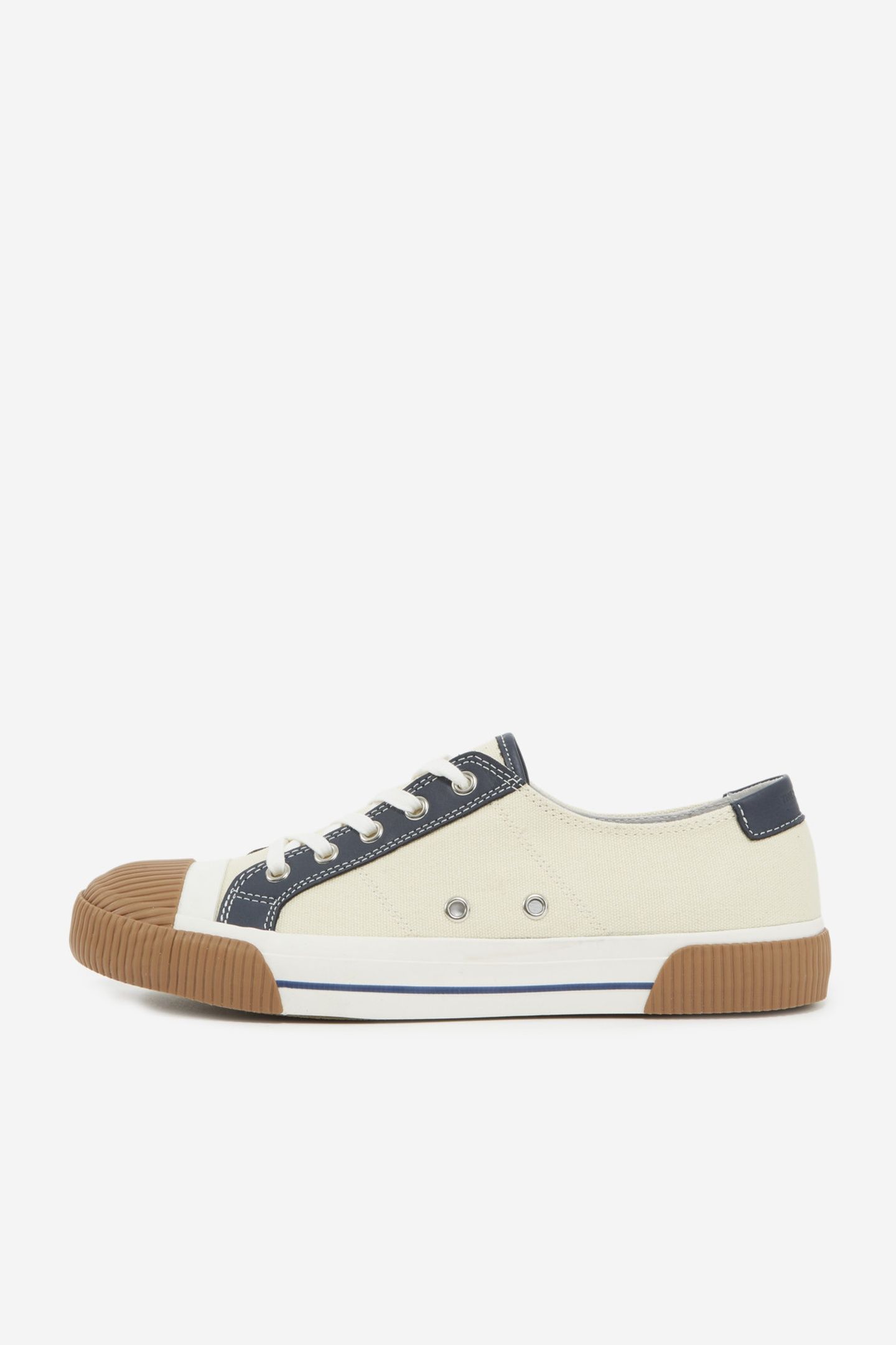 UNISEX LOW-TOP CANVAS SNEAKERS WITH LEATHER INLAYS ECRU 1