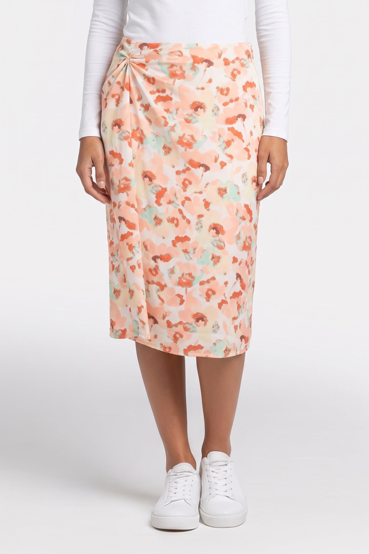 PRINTED MATTE SATIN PANT WATERCOLOR FLORAL PEACHY DAY/BRIL 1