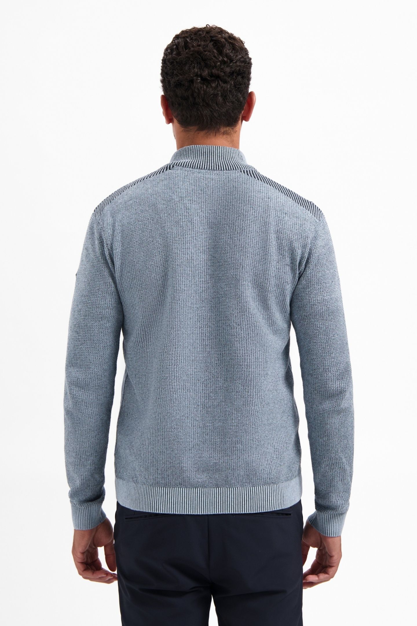 PULLOVER HALF ZIP PLATED STRUCTURE KNIT DUSTY BLUE 2