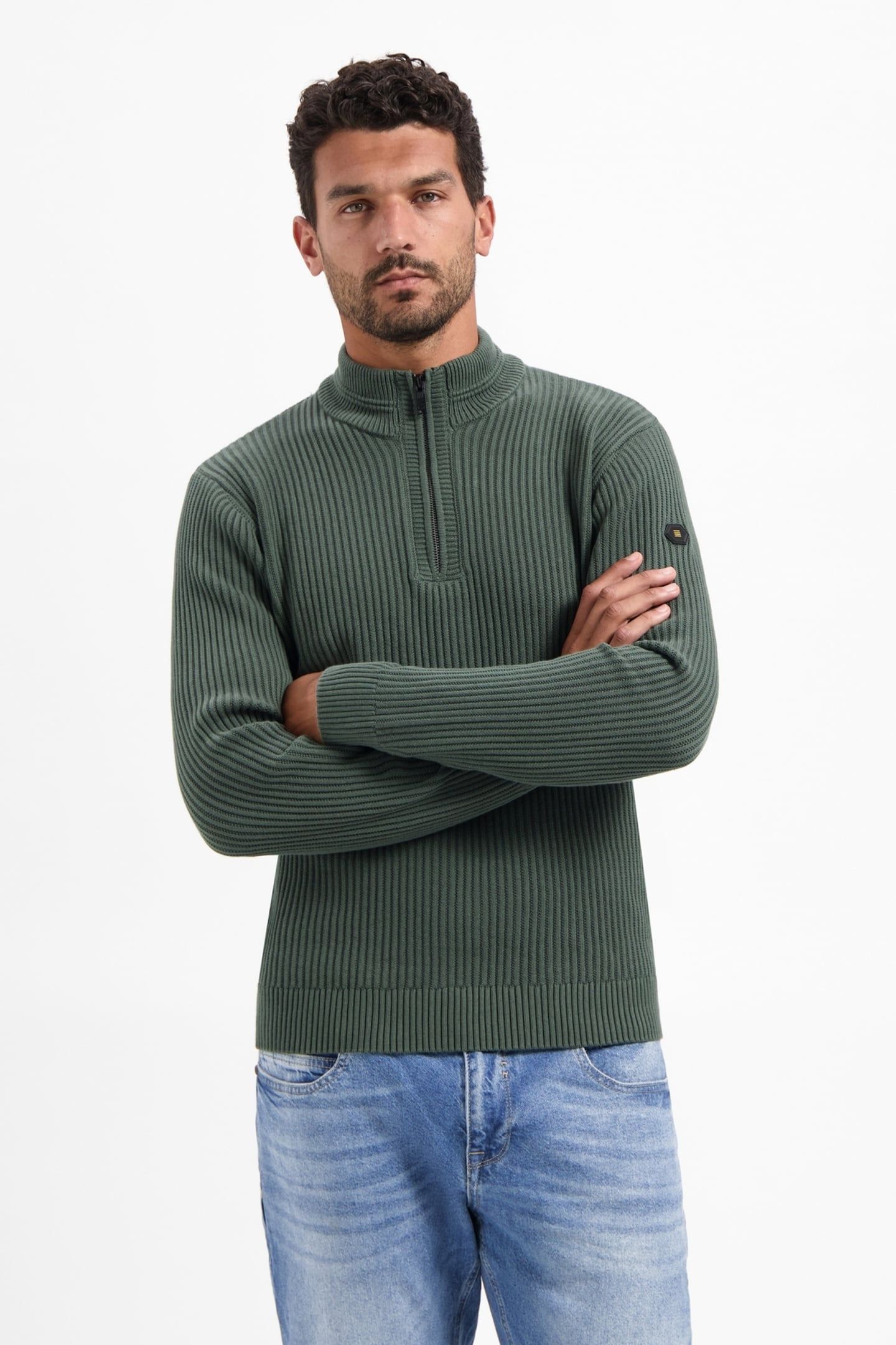 PULLOVER HALF ZIP RIB VARIATION DARK GREEN 1