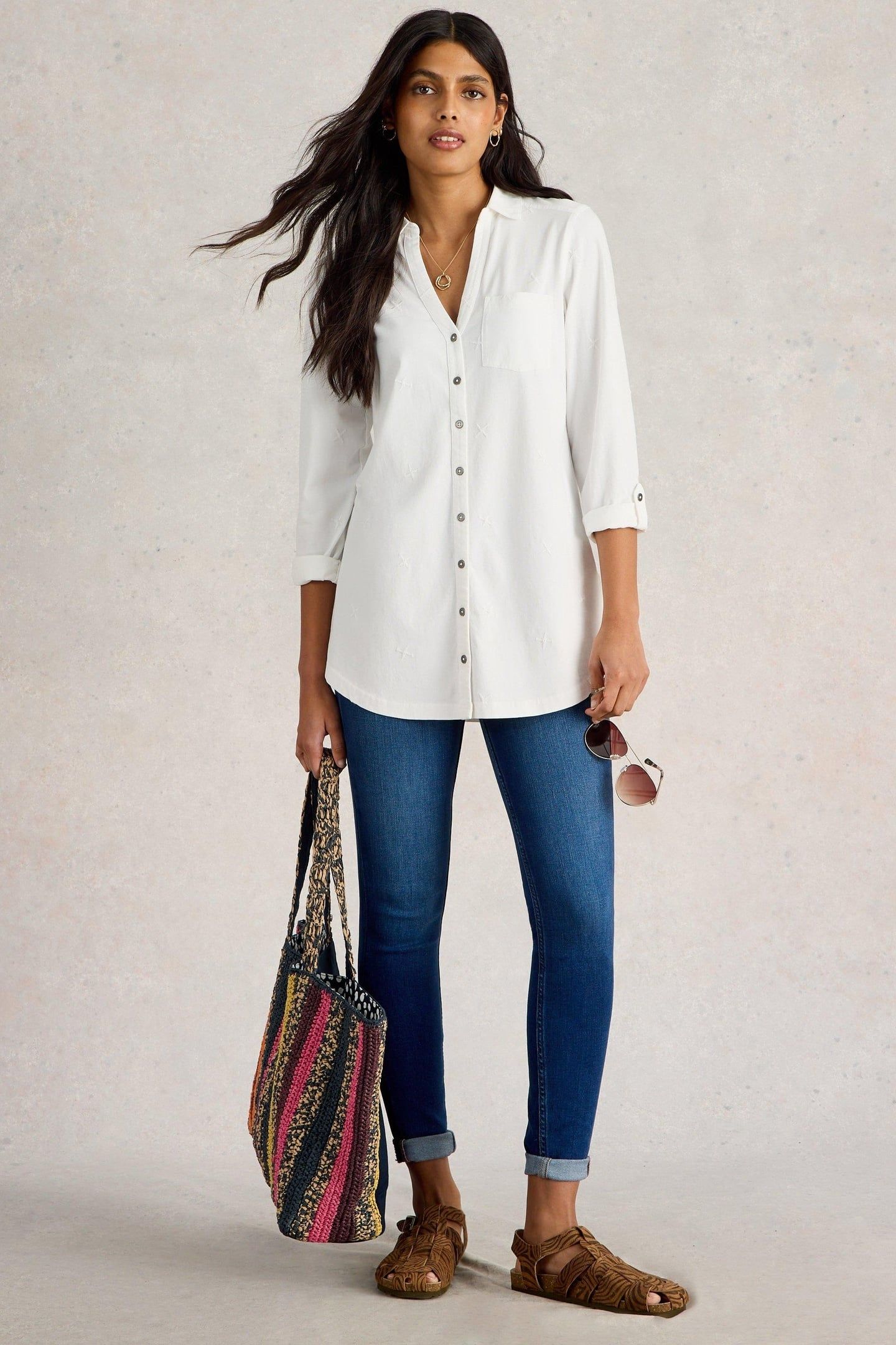 ANNIE EMB LONGLINE SHIRT BRILLIANT WHITE 1