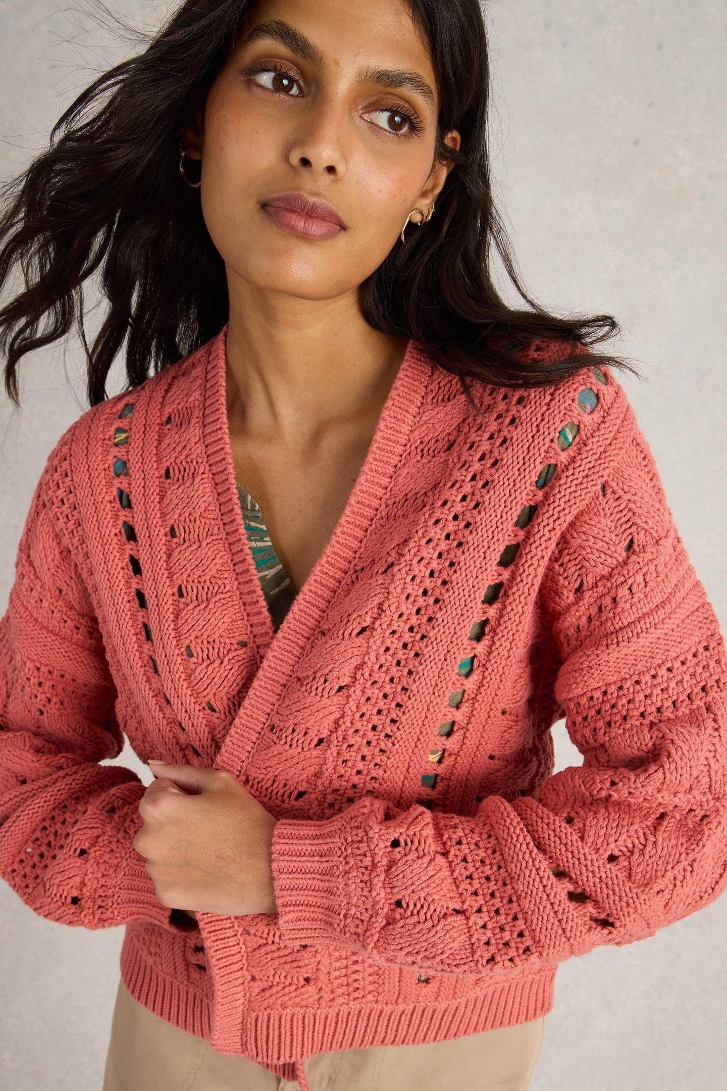 CASEY CROCHET CARDI MID CORAL 6