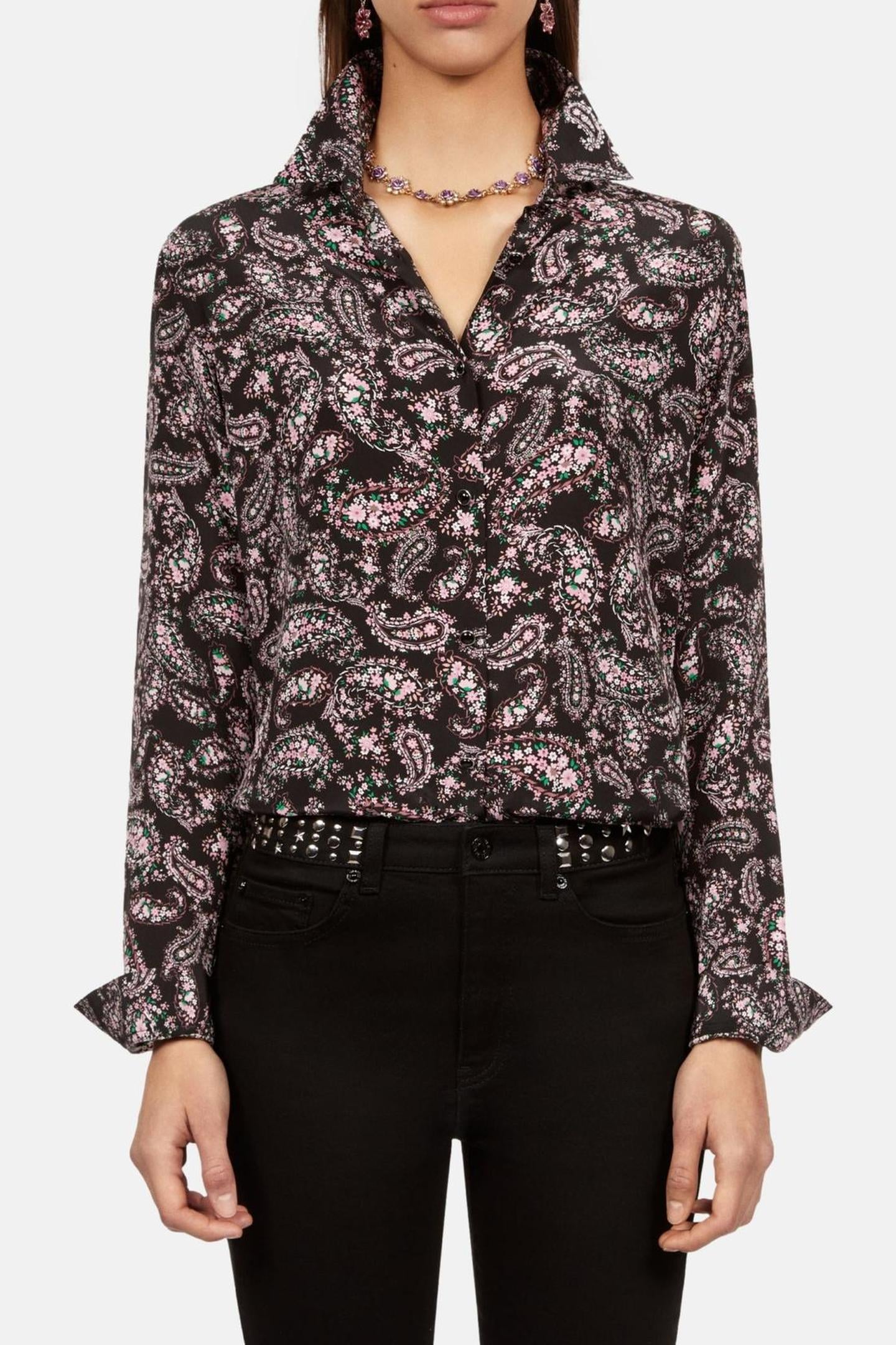 LONG-SLEEVED SILK SHIRT BLACK/PINK 1