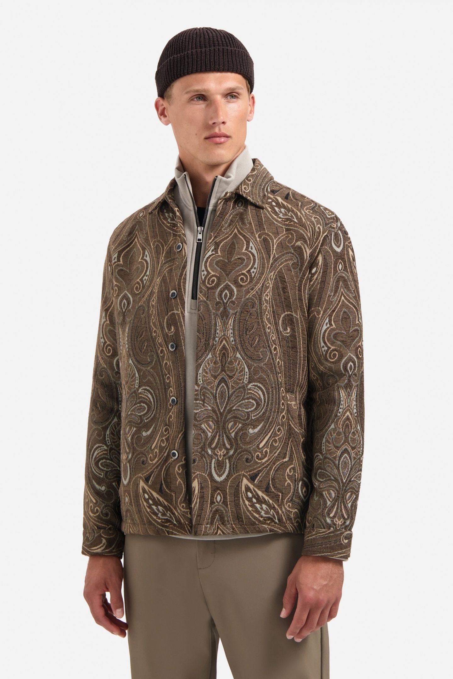 OVERSHIRT BUTTONS FANCY JACQUARD BROWN 1