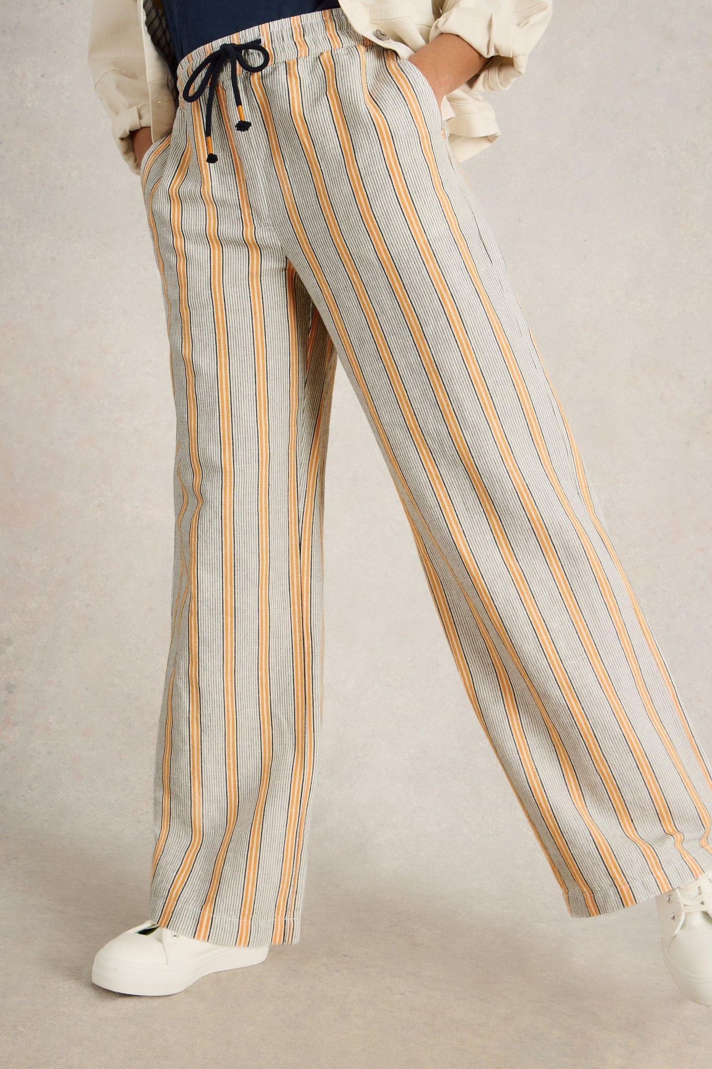 BELLE LINEN BLEND TROUSER WHITE MULTI 1