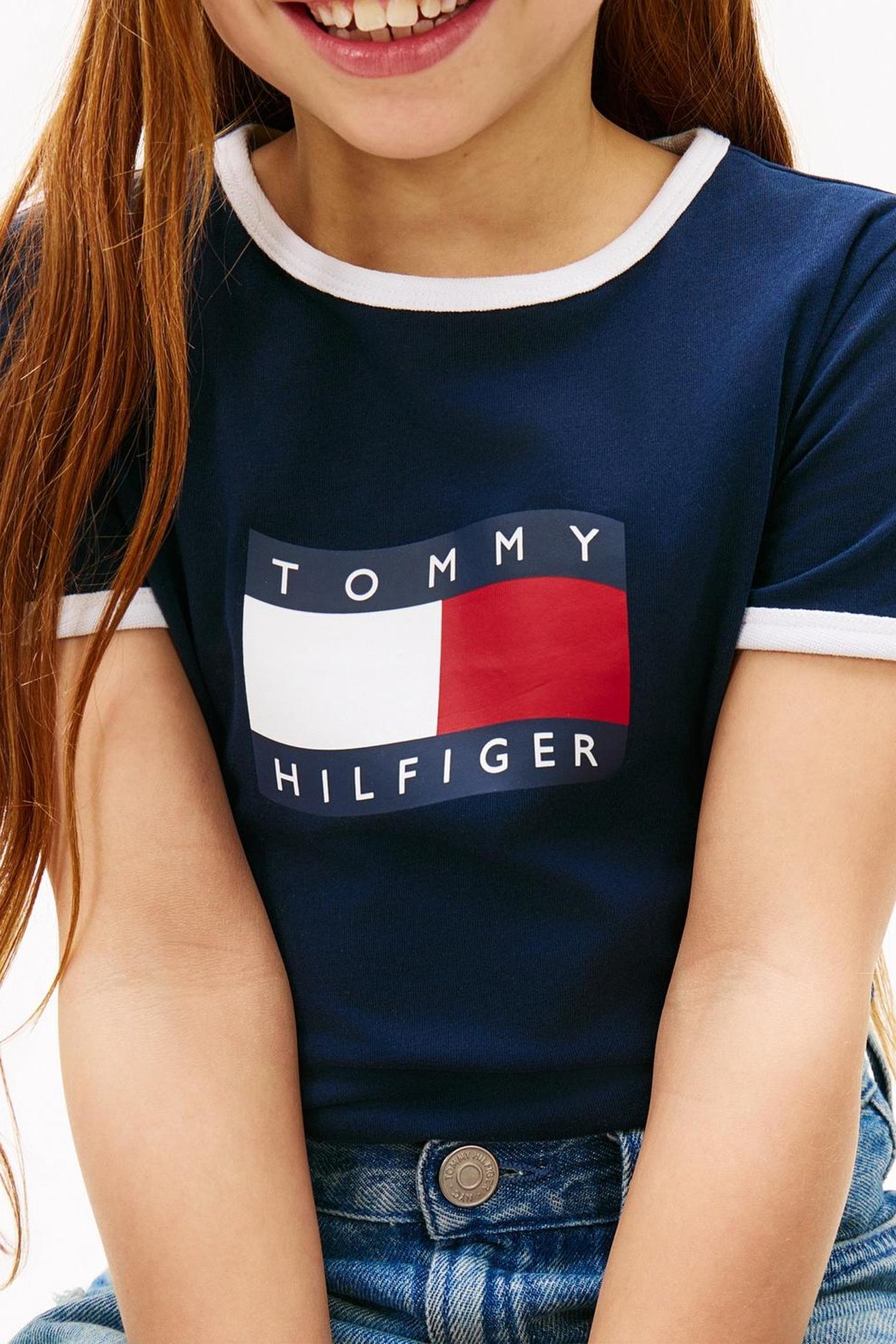 GIRLS WAVY FLAG RINGER TEE DARK NIGHT NAVY 5