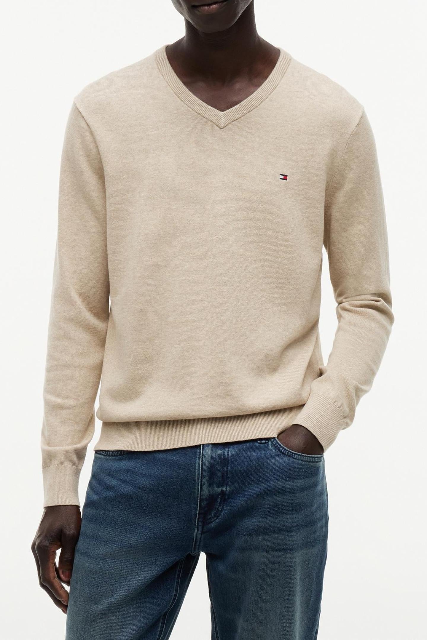 ESSENTIAL COTTON V NECK BATIQUE KHAKI HEATHER 1