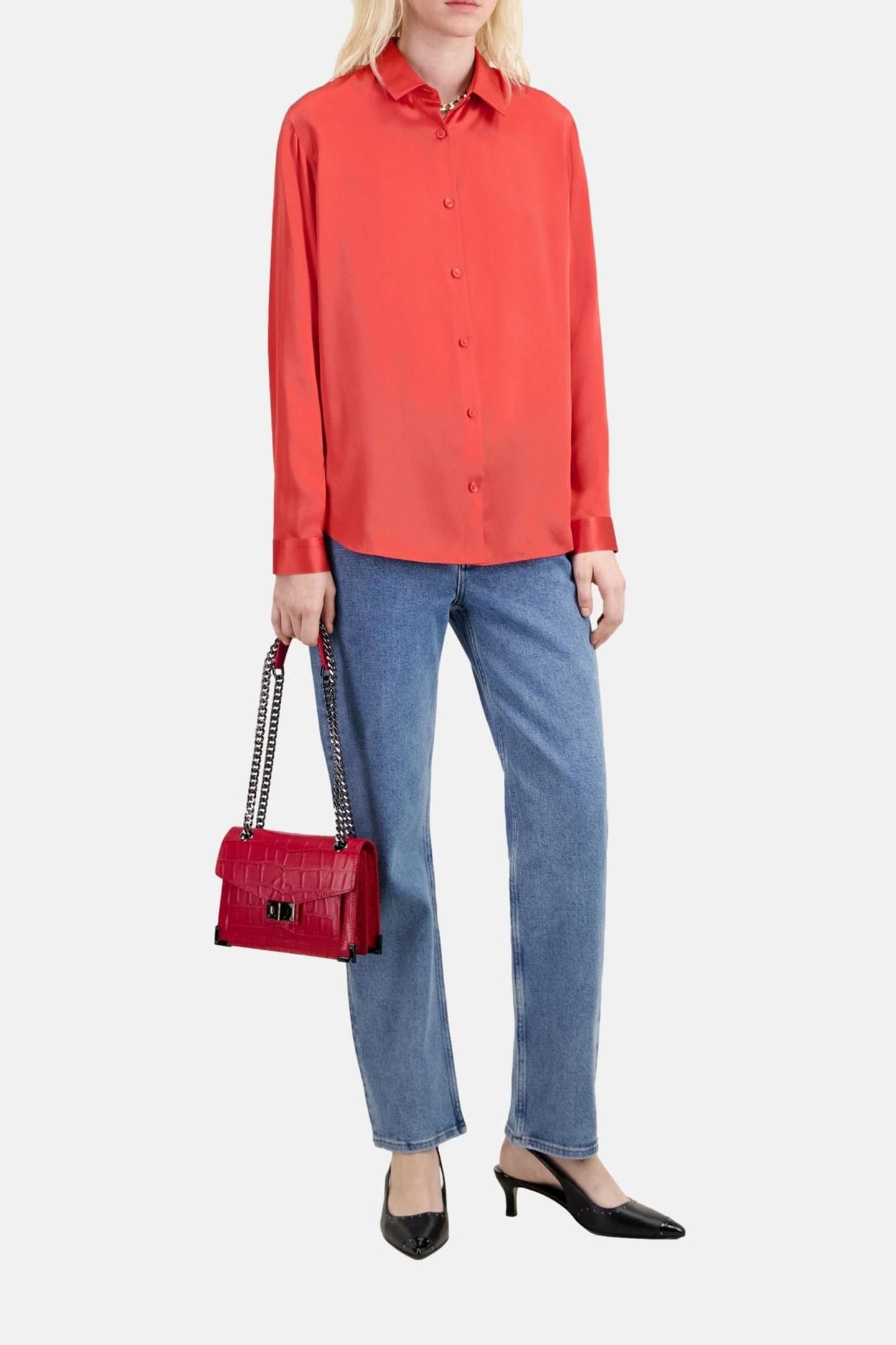 LONG-SLEEVED SILK SATIN SHIRT RED BRIQUE 3