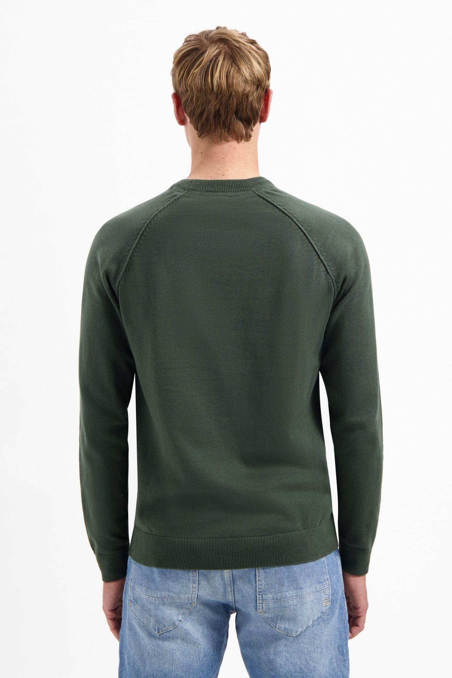 PULLOVER CREWNECK SOLID WAFFLE KNIT DARK GREEN 3