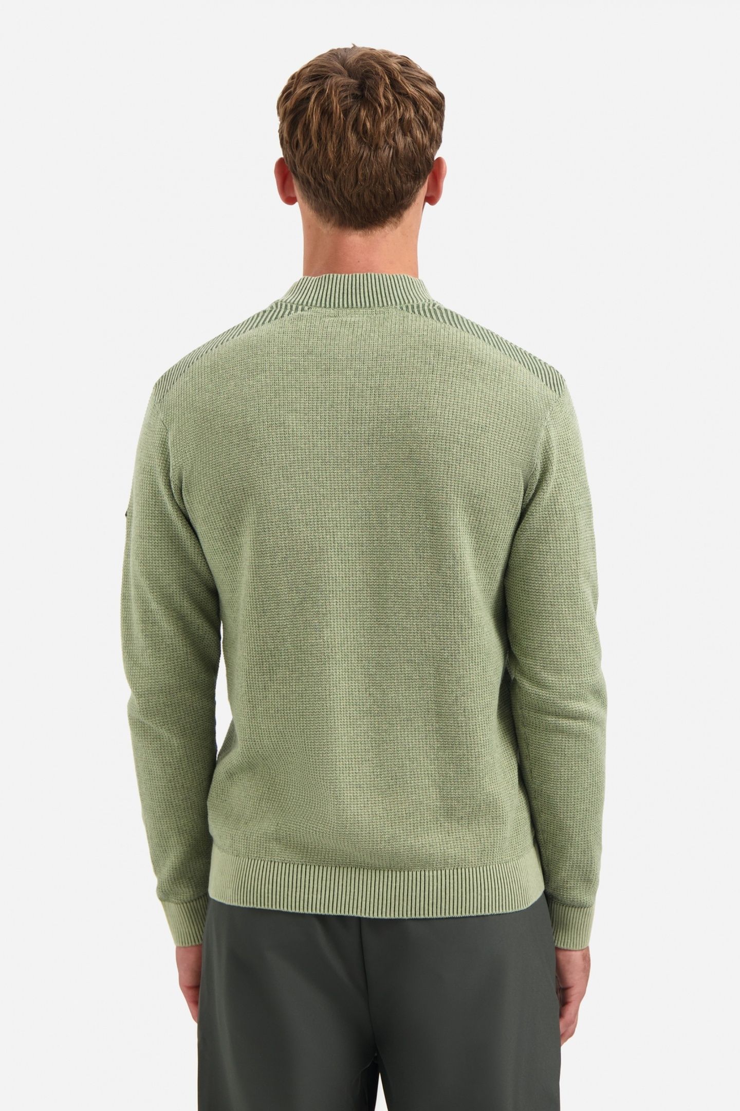 PULLOVER HALF ZIP PLATED STRUCTURE KNIT LIGHT MOSS 4