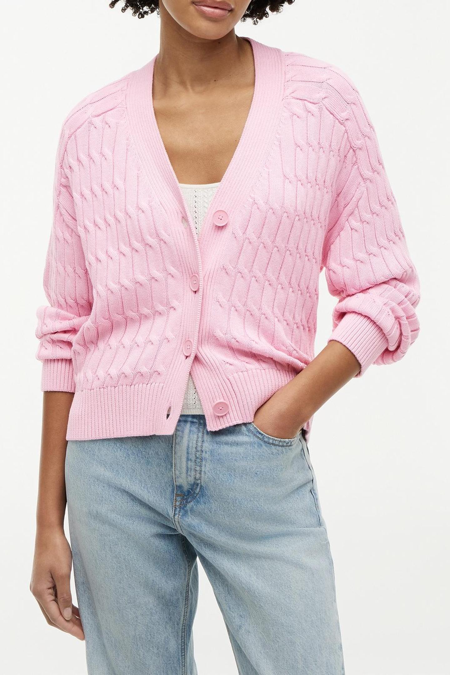 MID CABLE V-NECK LS CLASSIC PINK 1