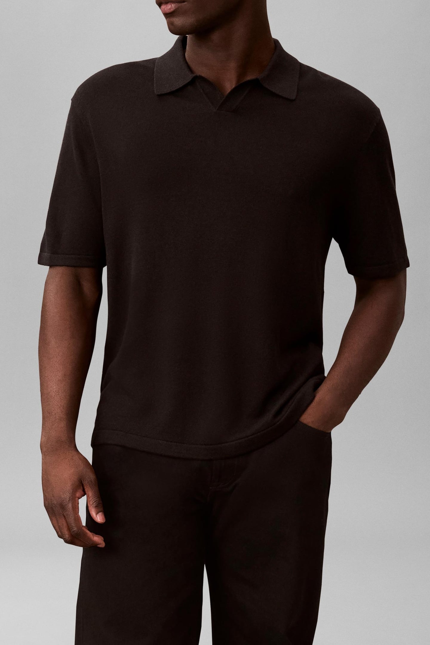 SS LINEN BLEND JOHNNY SWEATER BLACK 1