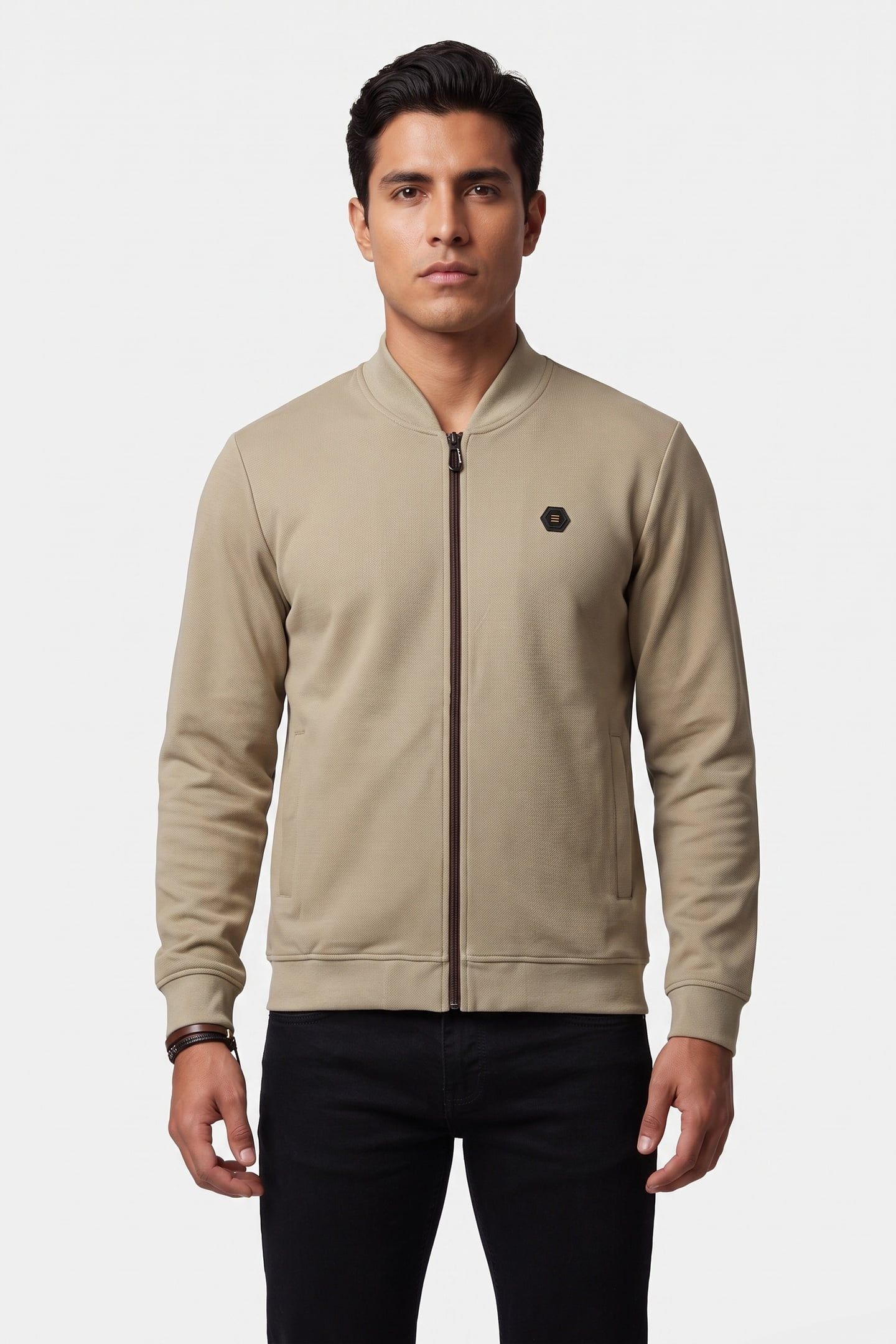 SWEATER FULL ZIPPER PIQUE BOMBER LIGHT MOSS 1