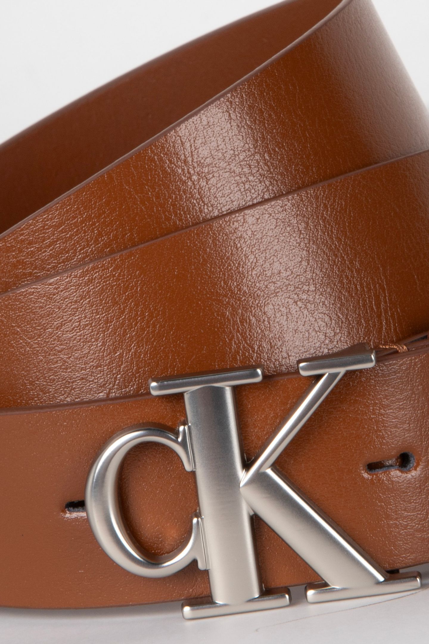 CK BUCKLE TUMBLED 35 BELT COGNAC/PEWTER 4