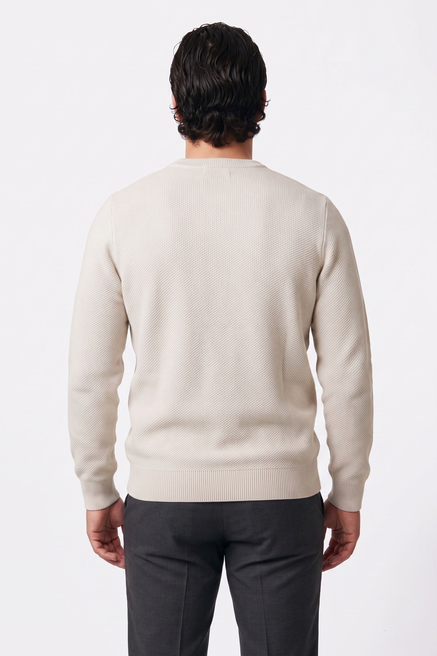 LS TEXTURED COTTON SWEATER SNOW HEATHER 2