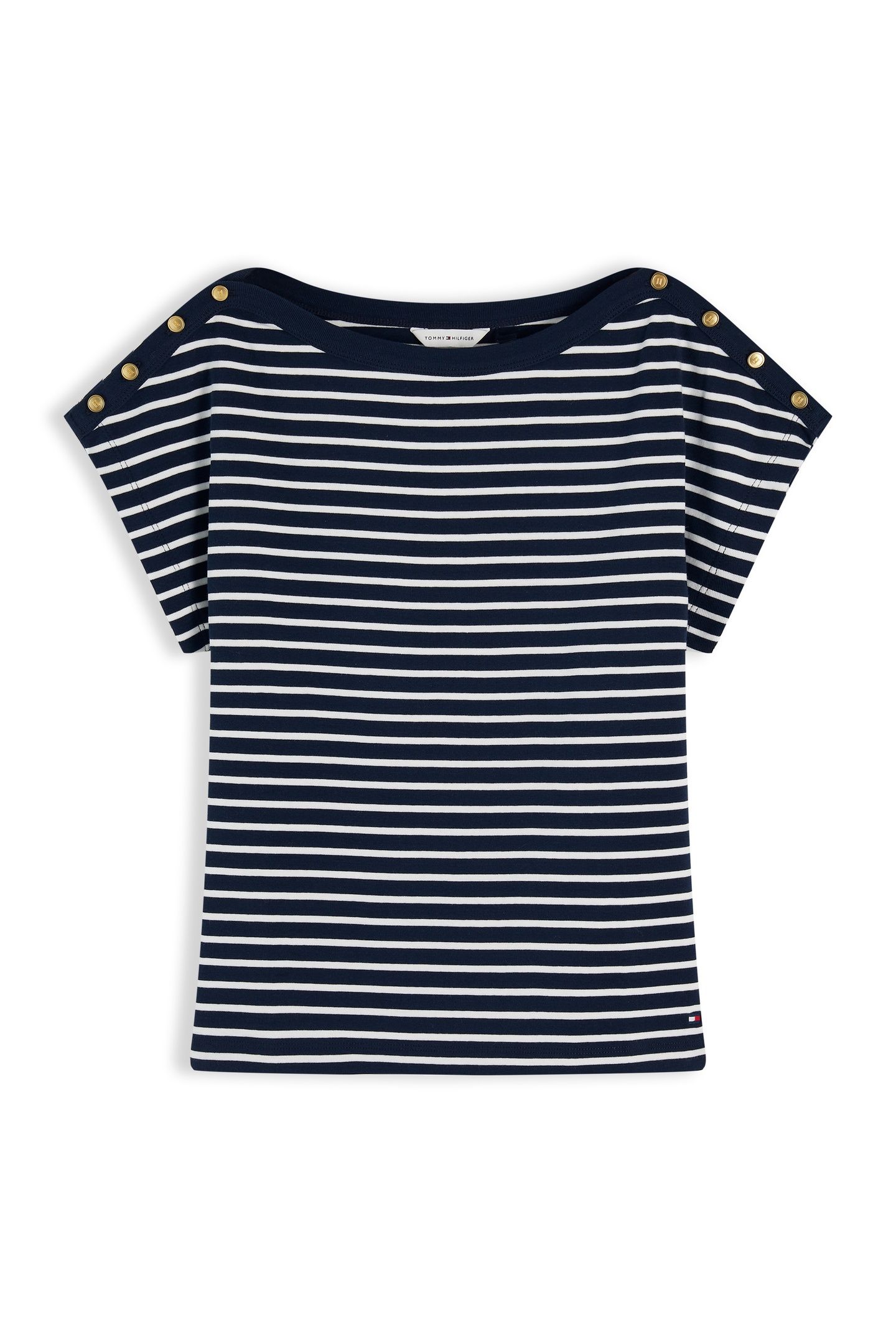 GOLD-TONE BUTTON BOAT NECK T-SHIRT BRETON DARK NIGHT NAVY/CA 4