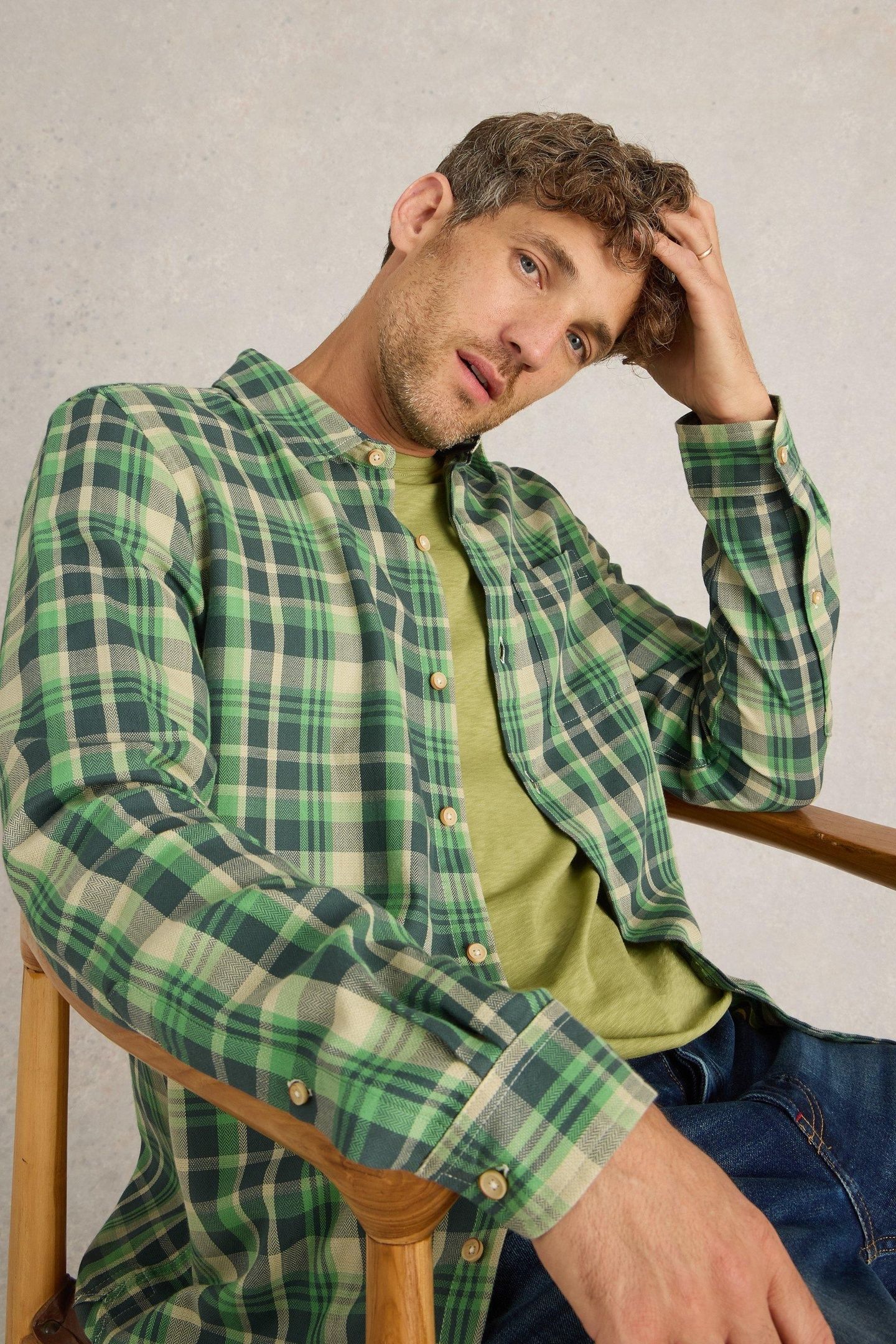 MOXLEY BRUSHED LS CHECK SHIRT GREEN MULTI 7