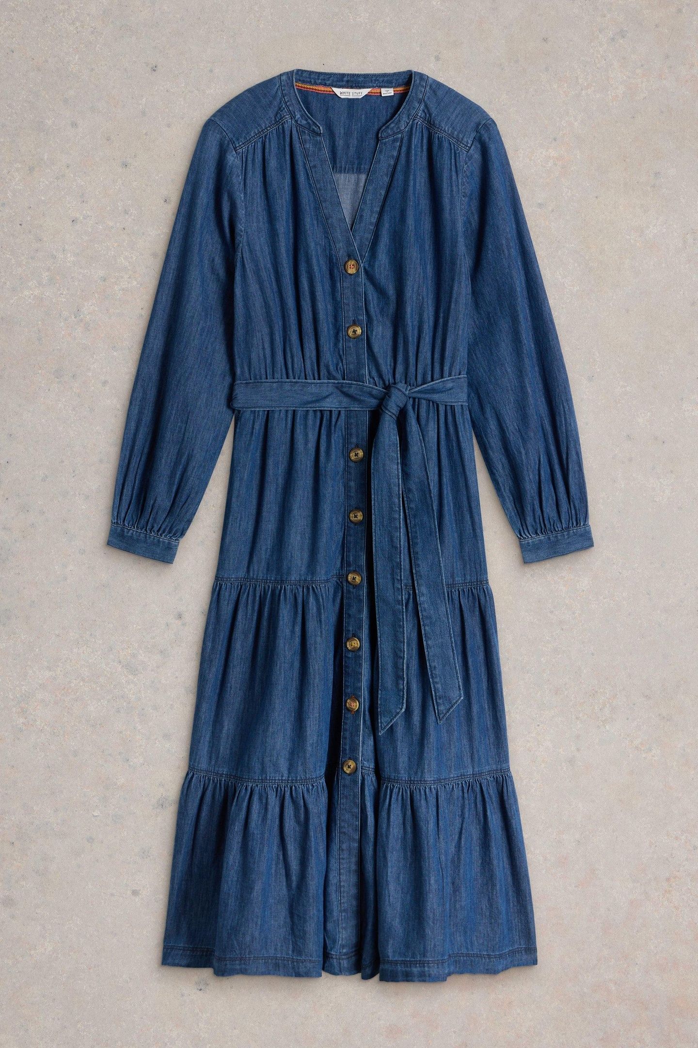 MINA TIERED DENIM DRESS MID DENIM 4
