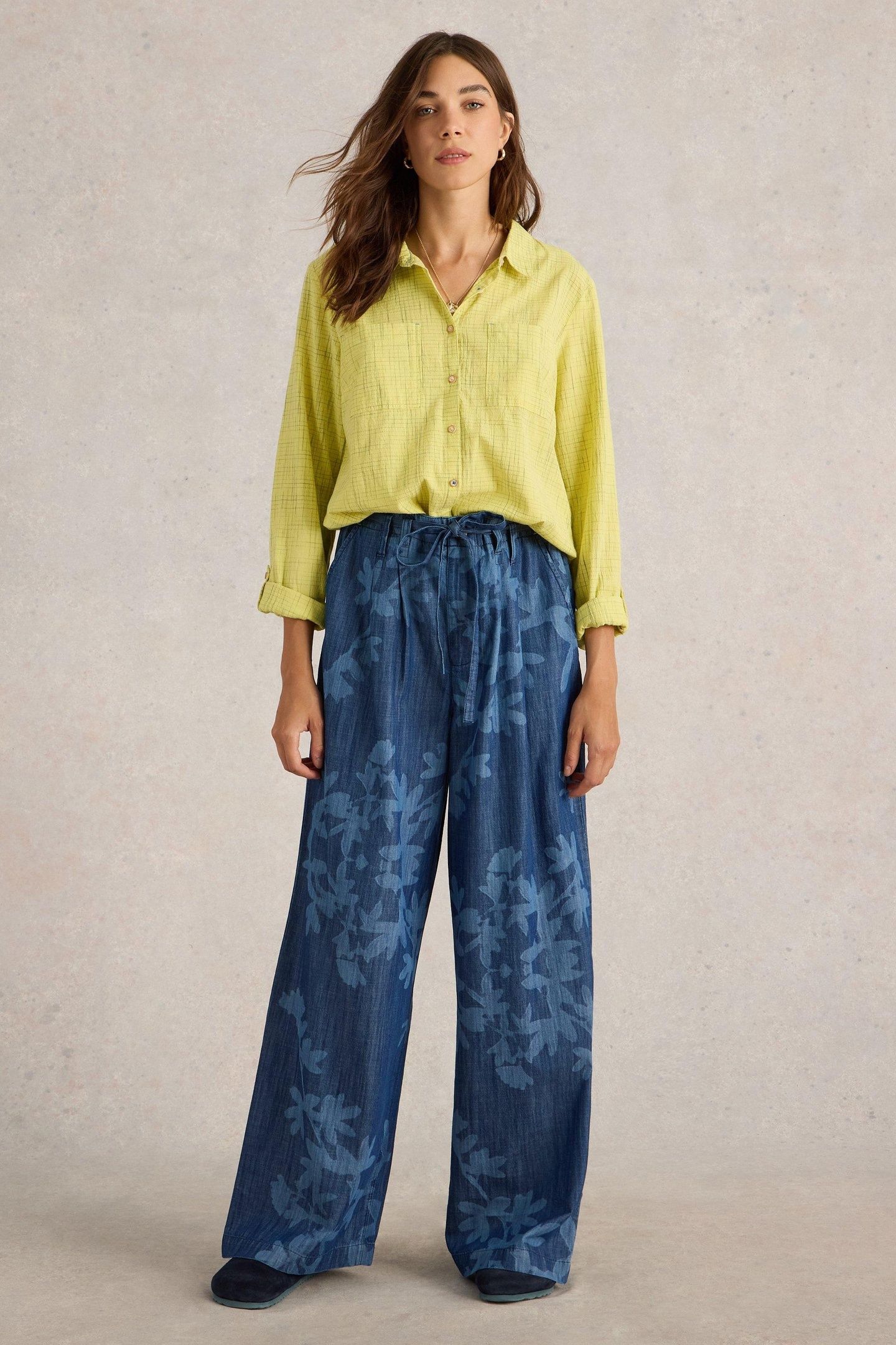FARAH DENIM WIDE LEG TROUSER DENIM PRINT 1