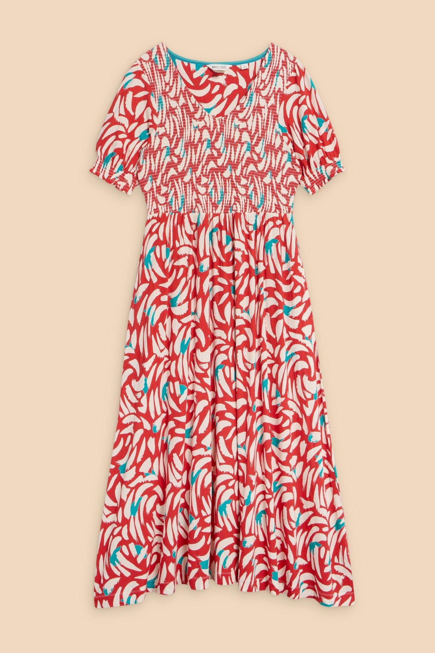 EMILY SHIRRED JERSEY DRESS RED PRINT 5