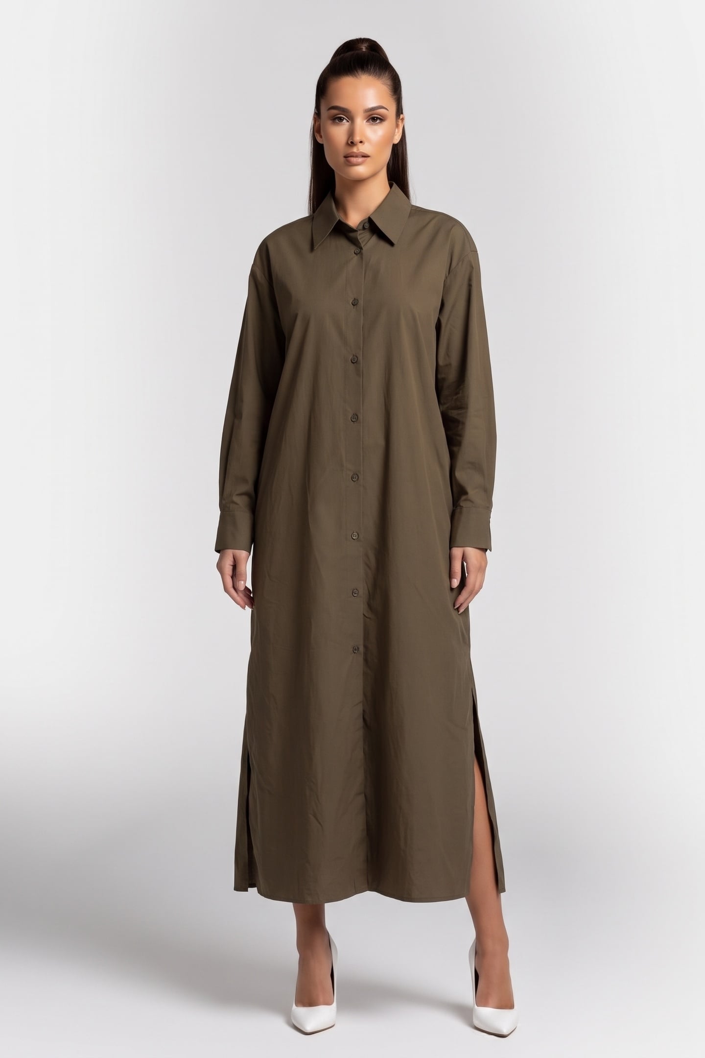 PRESS FALLA MAXI SHIRT DRESS KHAKI 1