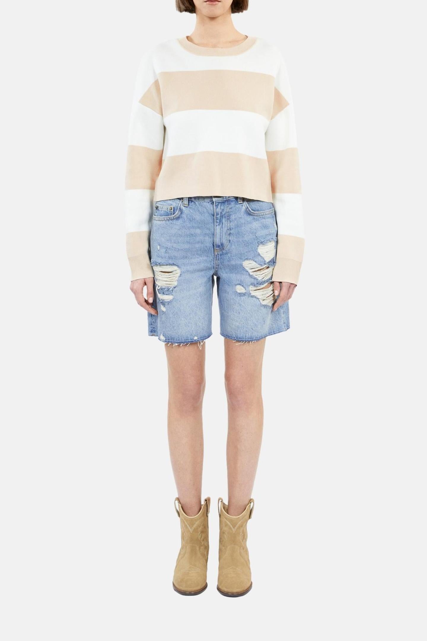 PULL RAYE BICOLOR BEIGE ECRU 1