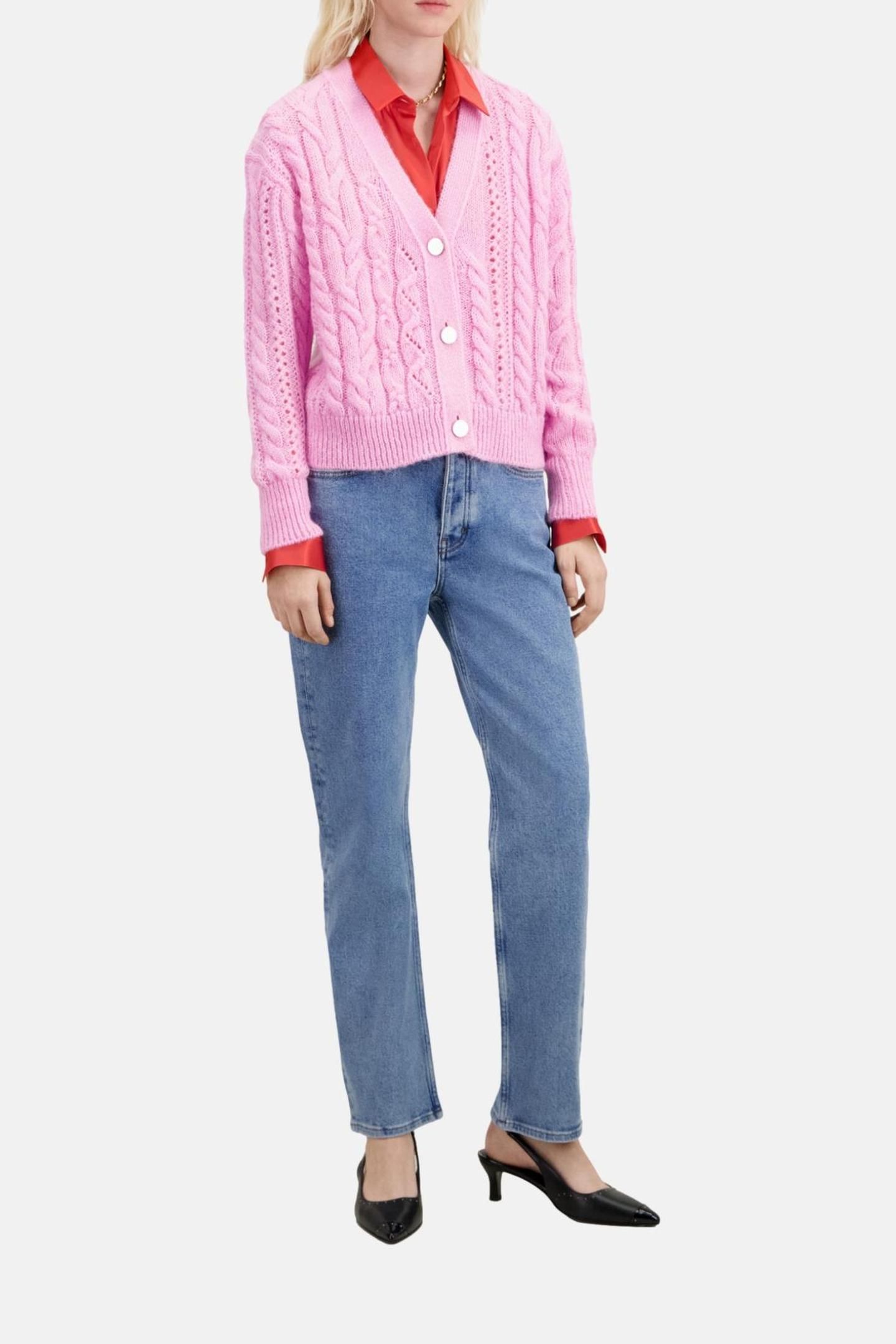 TWISTED BUTTON CARDIGAN PINK 2