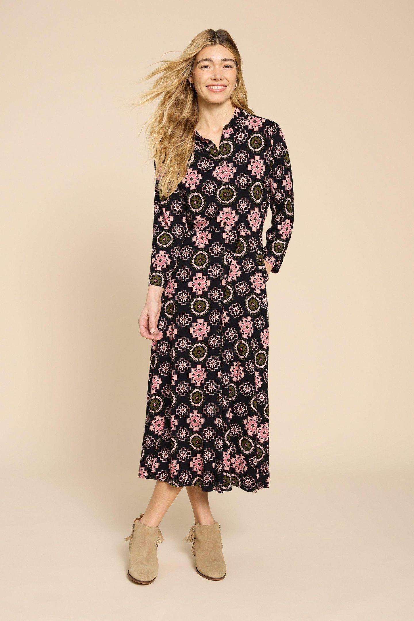 ADA JERSEY SHIRT DRESS BLACK MULTI 2
