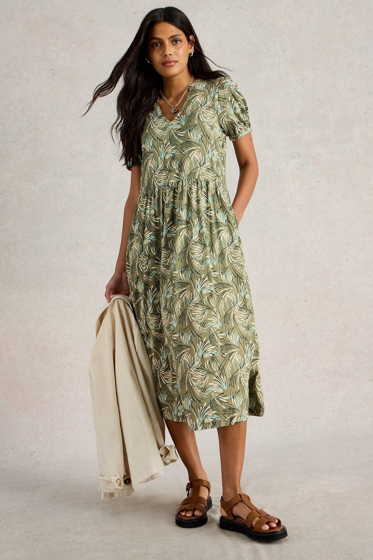 LEAH JERSEY DRESS GREEN PRINT 1