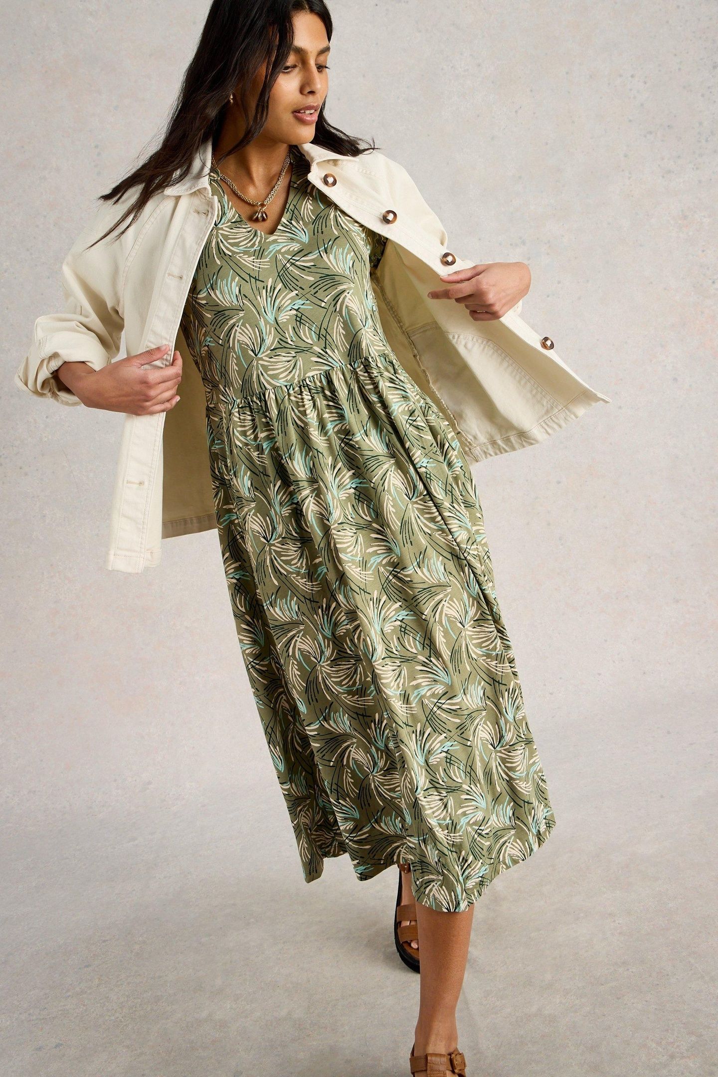 LEAH JERSEY DRESS GREEN PRINT 2