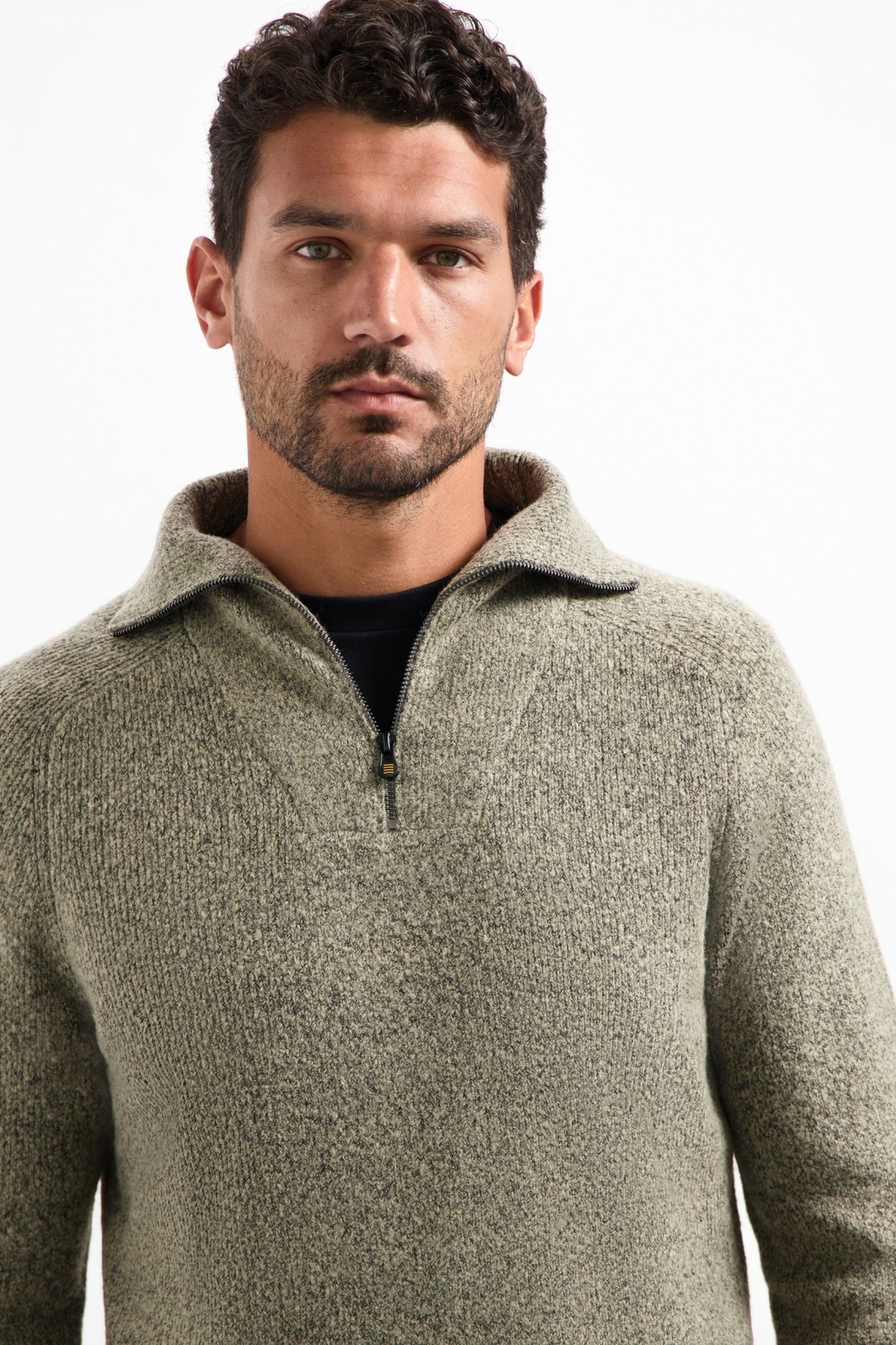 PULLOVER WING COLLAR HALF ZIP SOFT WOOLBLEND SAND 3
