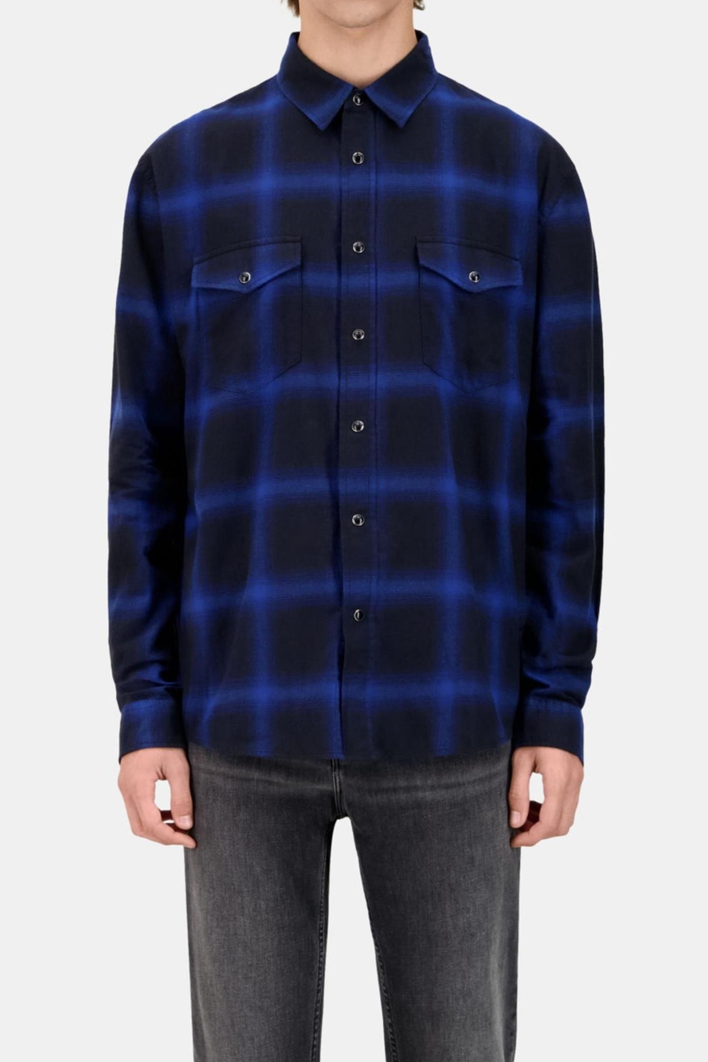 LONG-SLEEVED CHECKED SHIRT BLUE BLACK 3