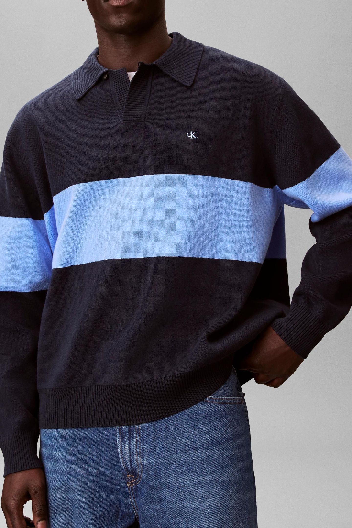 LONG SLEEVE PLACED STRIPE COTTON DARK SAPPHIRE 2