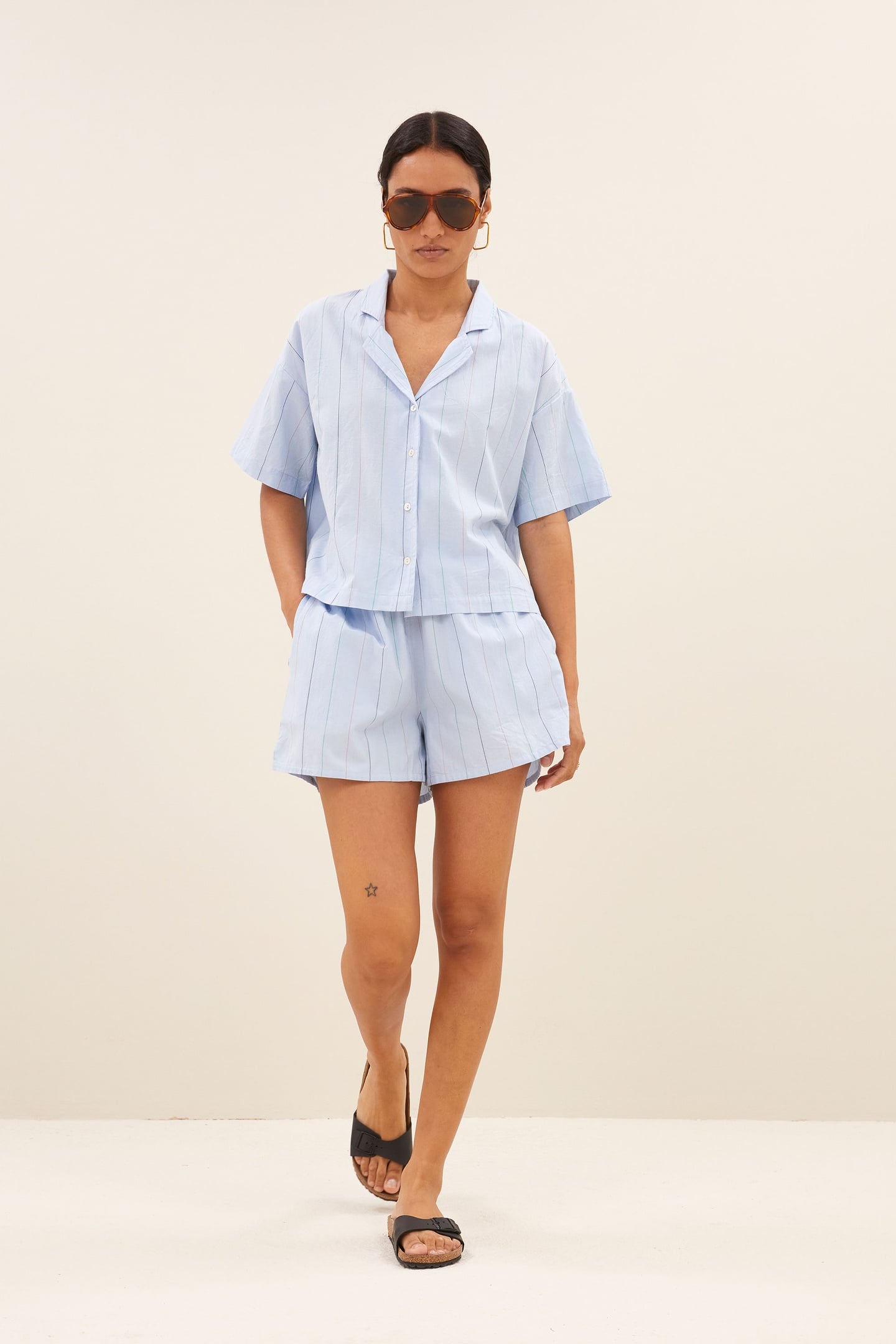 ISA STRIPE CHAMBRAY SHORTS LIGHT BLUE STRIPE 1