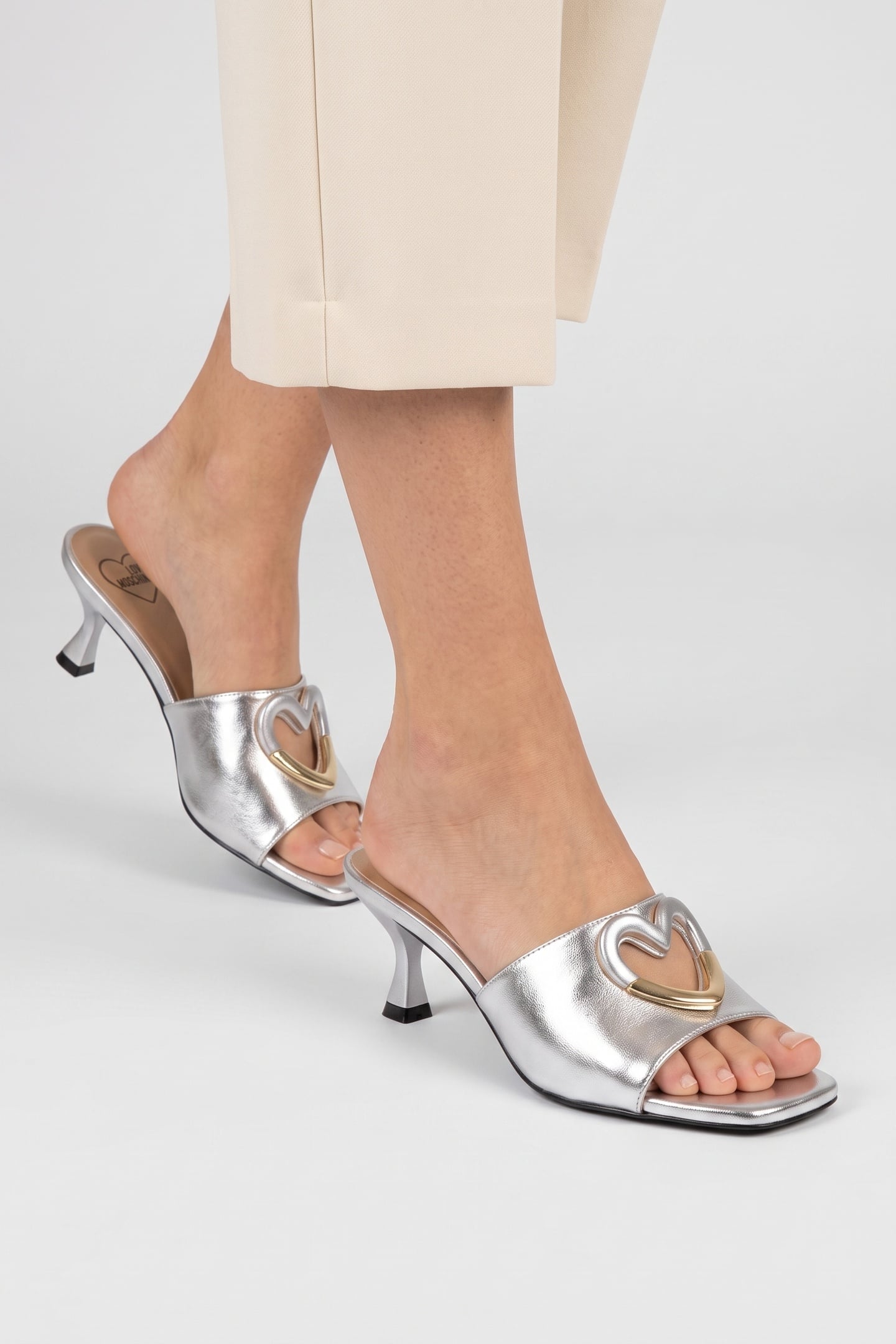 LOVE MOSCHINO HEART-APPLIQUÉ SANDALS SILVER 3