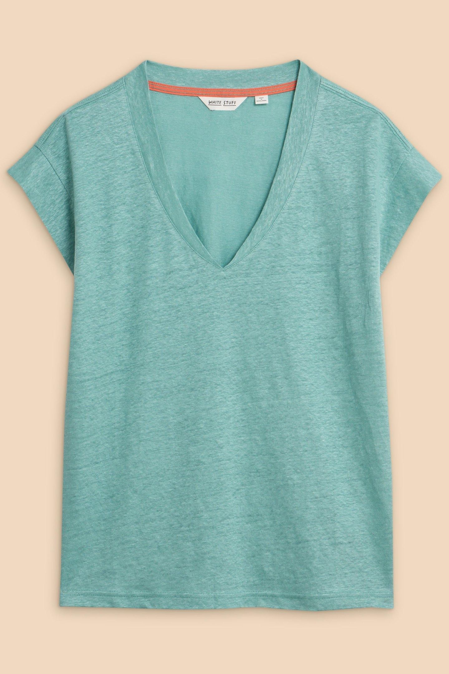 IVY LINEN V NECK TEE MID TEAL 4
