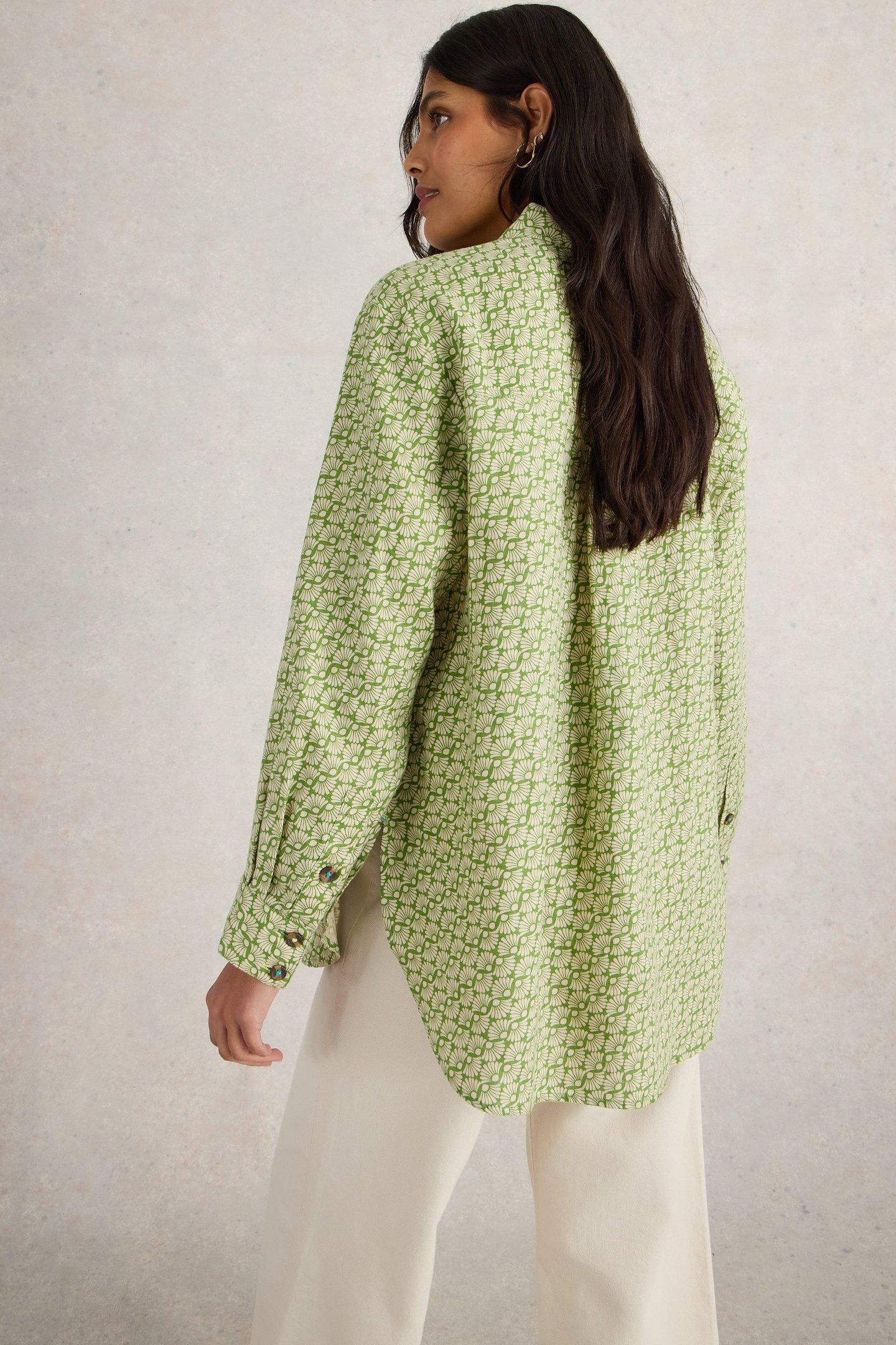 LYDIA LINEN SHIRT GREEN PRINT 3