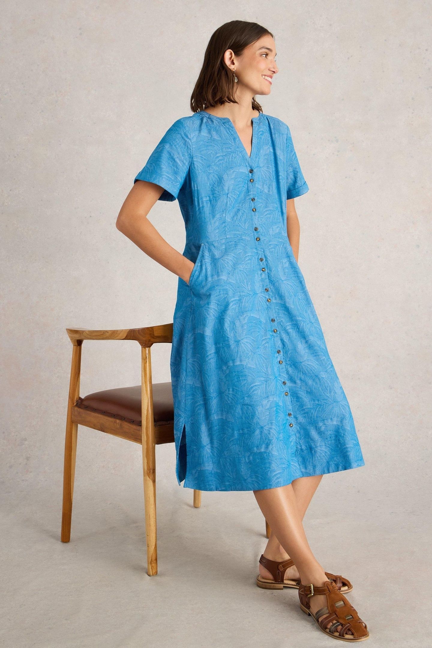 IRIS COTTON JACQUARD DRESS CHAMBRAY BLUE 7