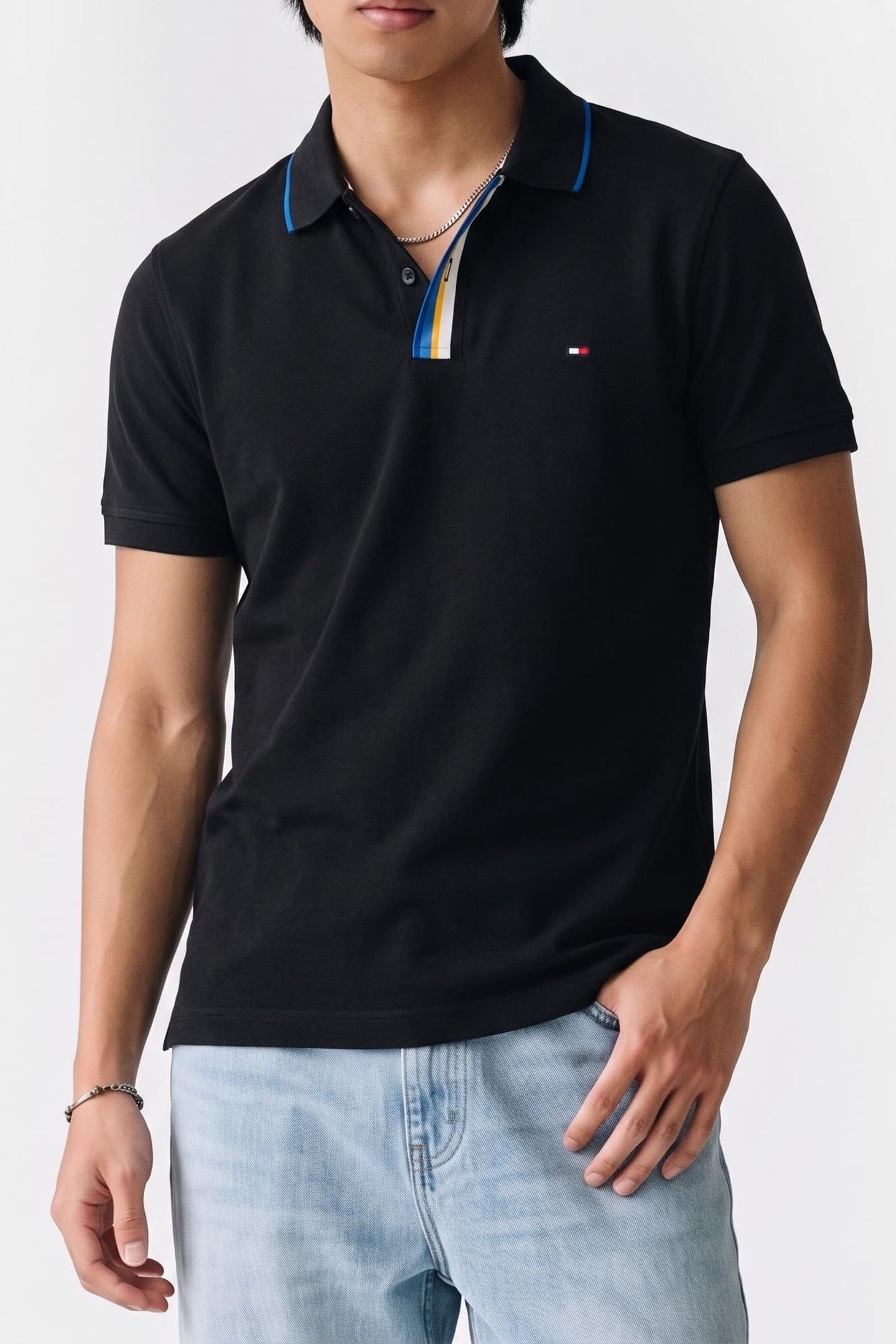 PIQUE PLACKET T-SHIRT BLACK 1