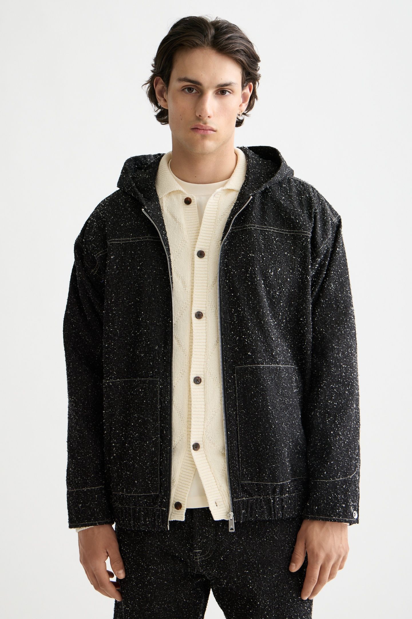 HOODED DENIM JACKET — BLACK SNOW 1