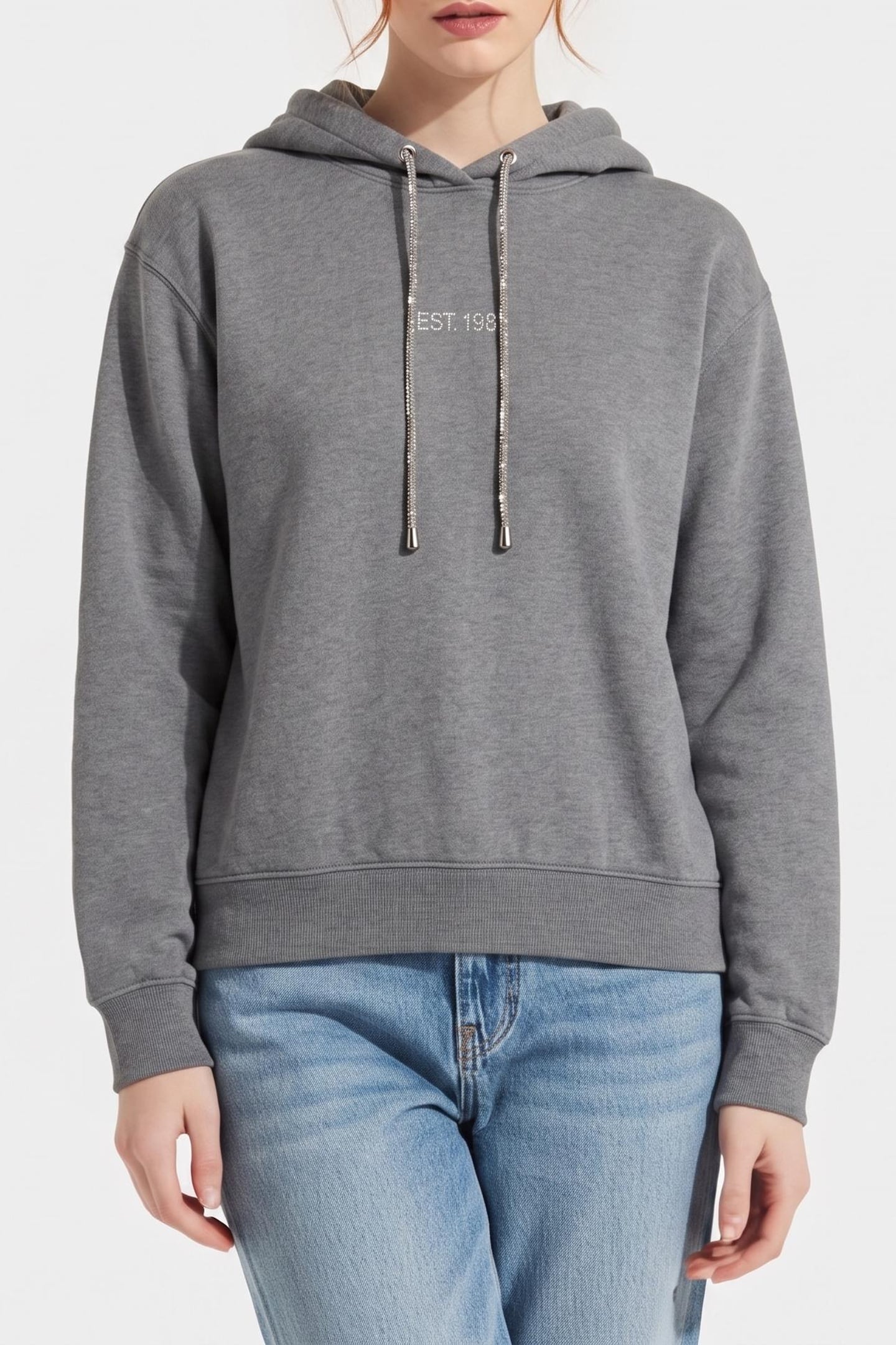 GUESS ECO HOODIE SHINY CORD SW MEDIUM CHARCOAL HEAT 1