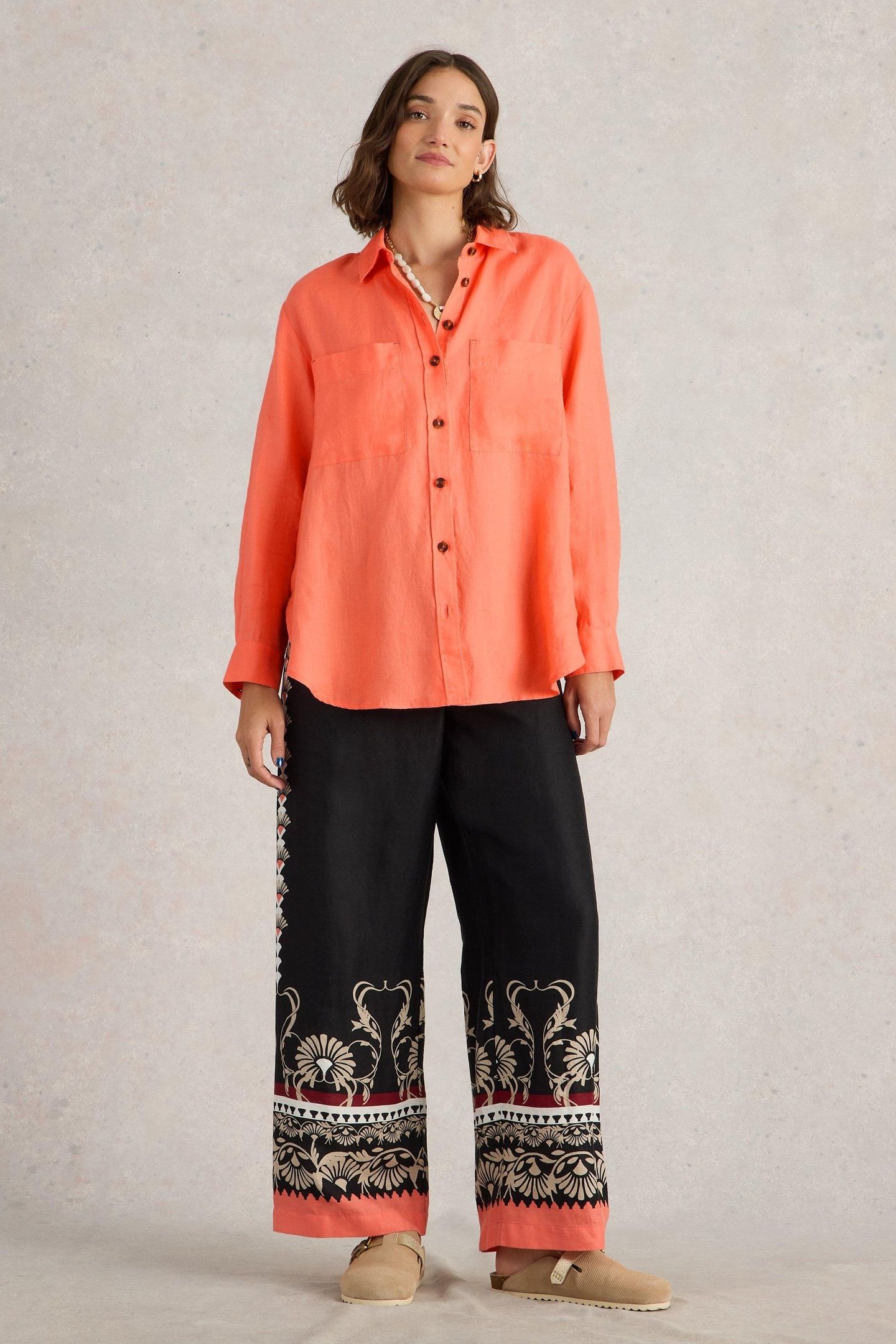 LYDIA LINEN SHIRT BRIGHT ORANGE 2