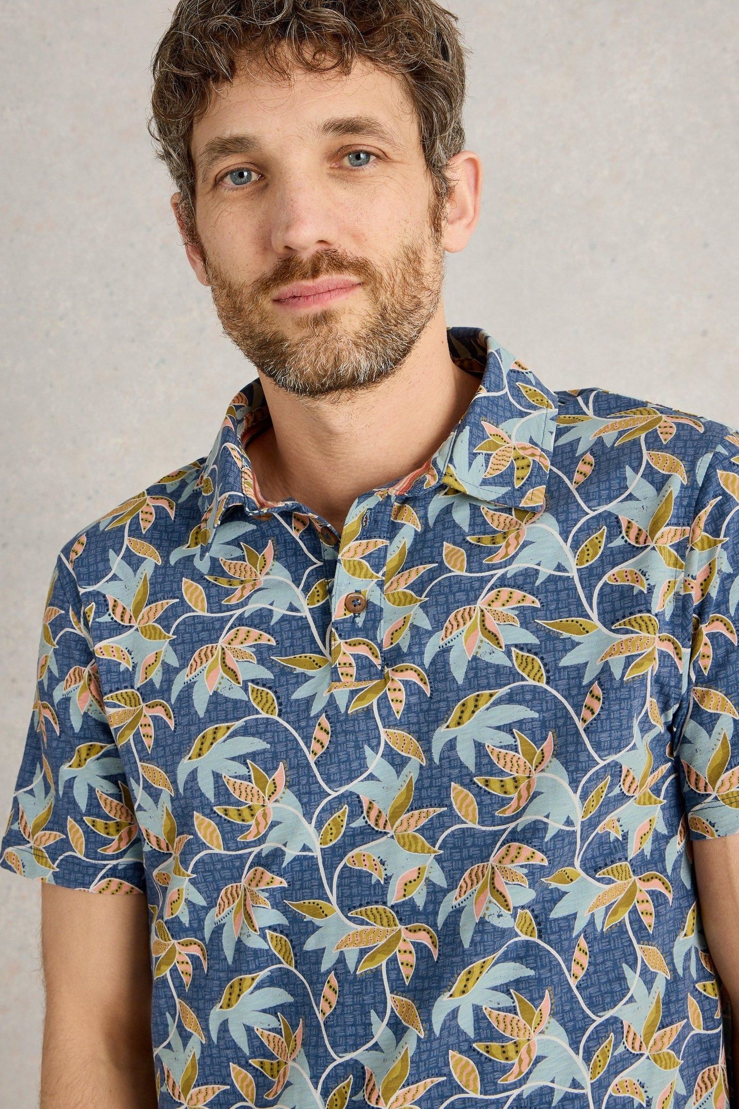 BAMBOO LEAVES PRINTED POLO BLUE PRINT 2