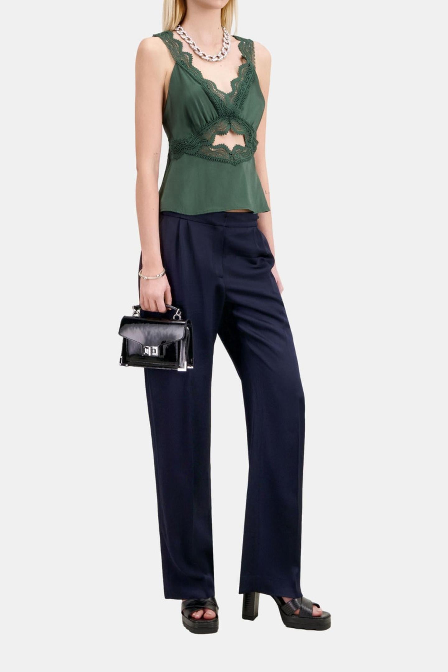 FLUID PLEATED TROUSERS WITH CHAIN NAVY 1