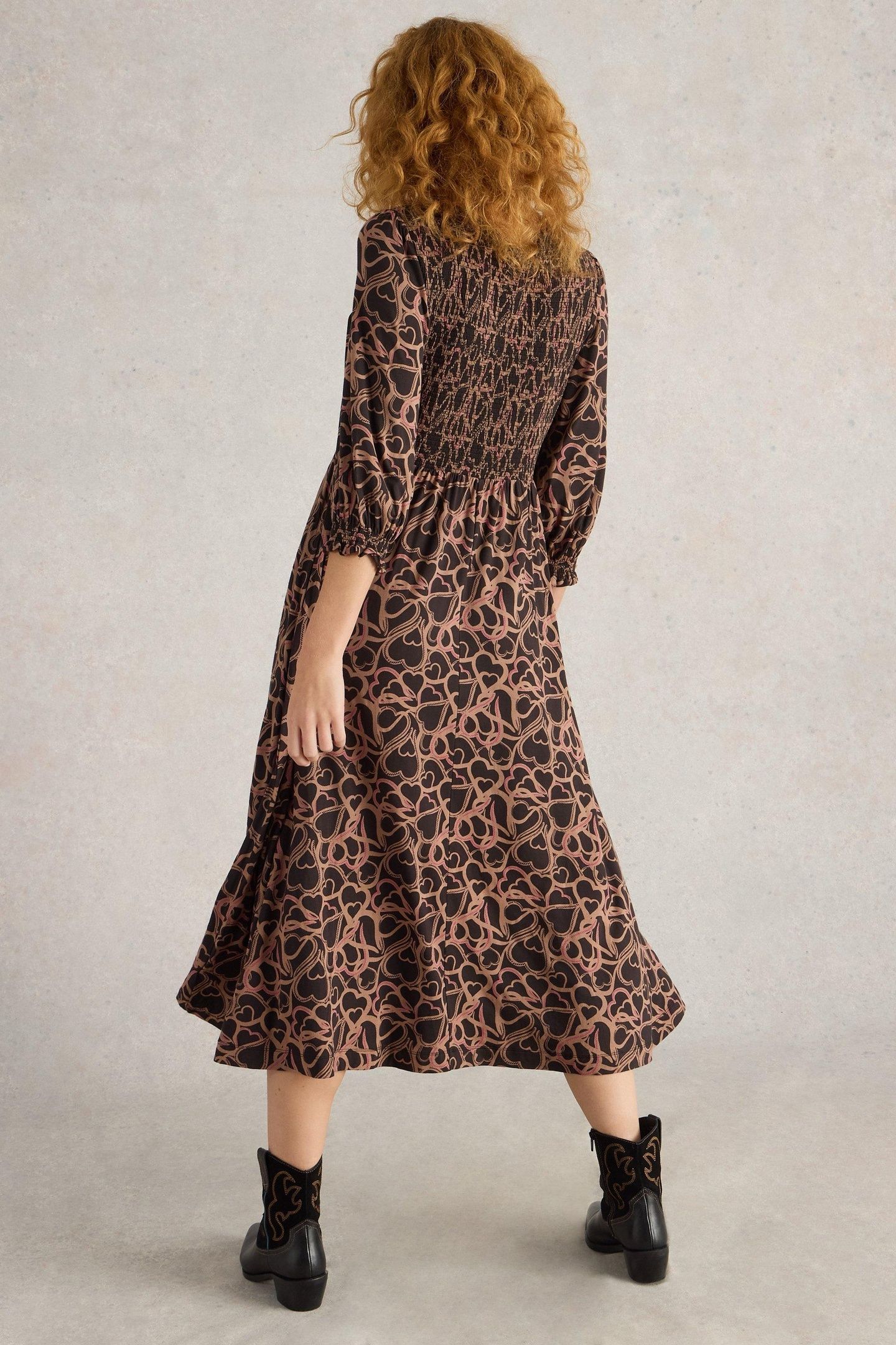 EMILY SHIRRED JERSEY DRESS BLACK PRINT 4