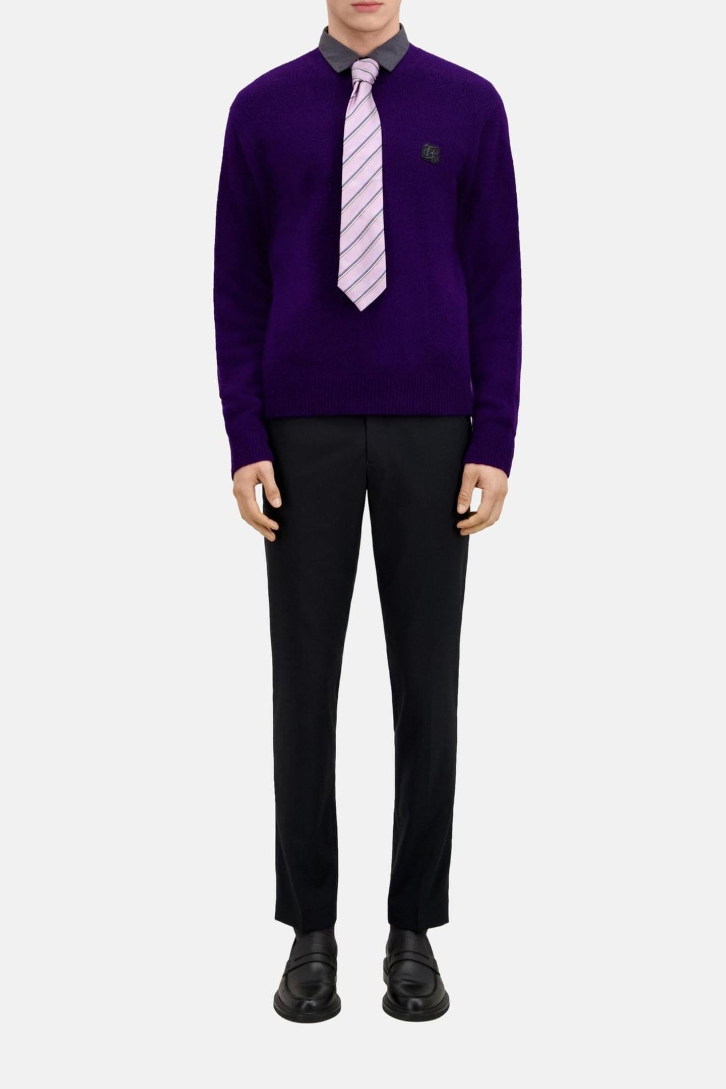 ROUND NECK SWEATER WITH CANETILLE PATCH DARK PURPLE 1