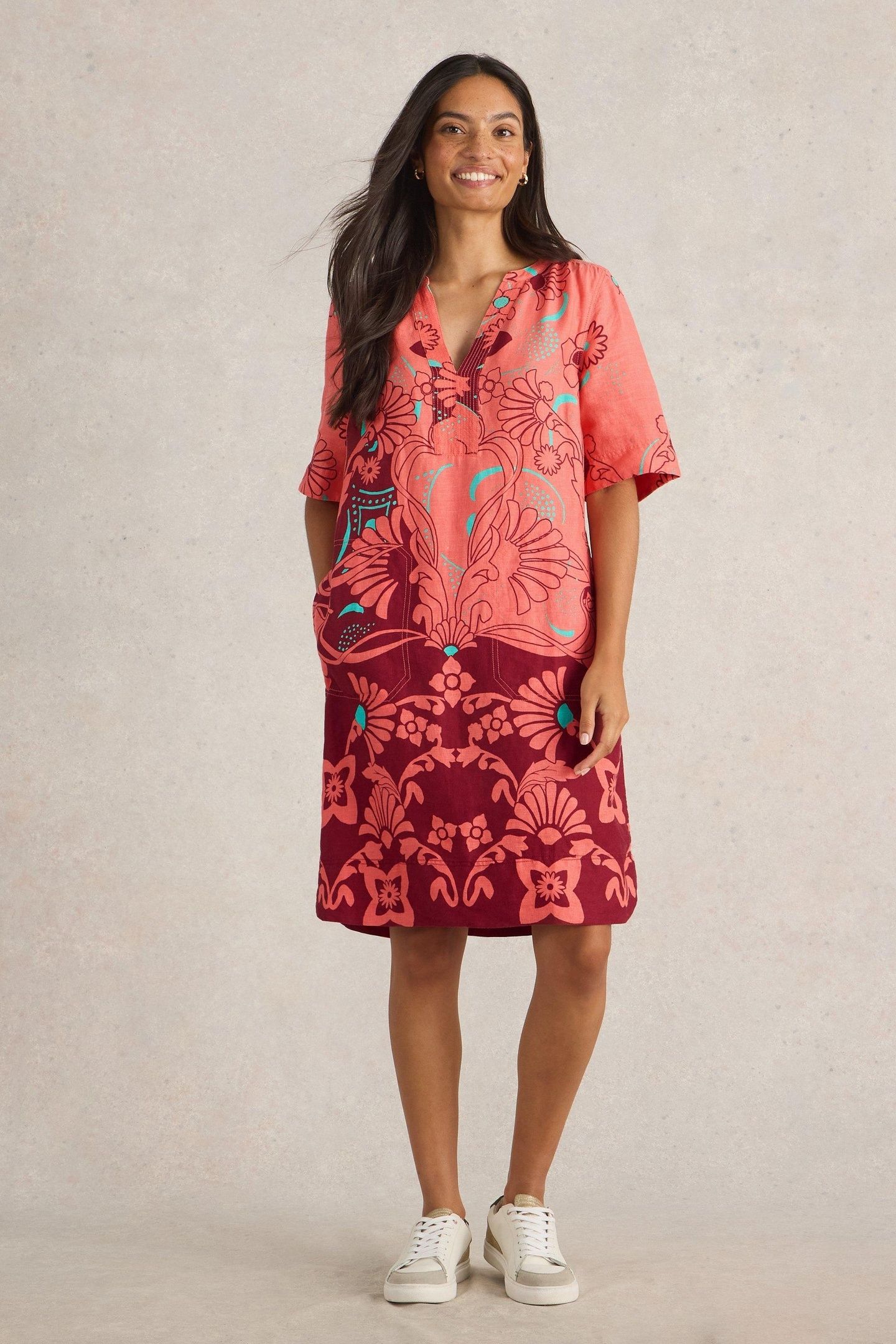 JUNE LINEN DRESS RED MULTI 1