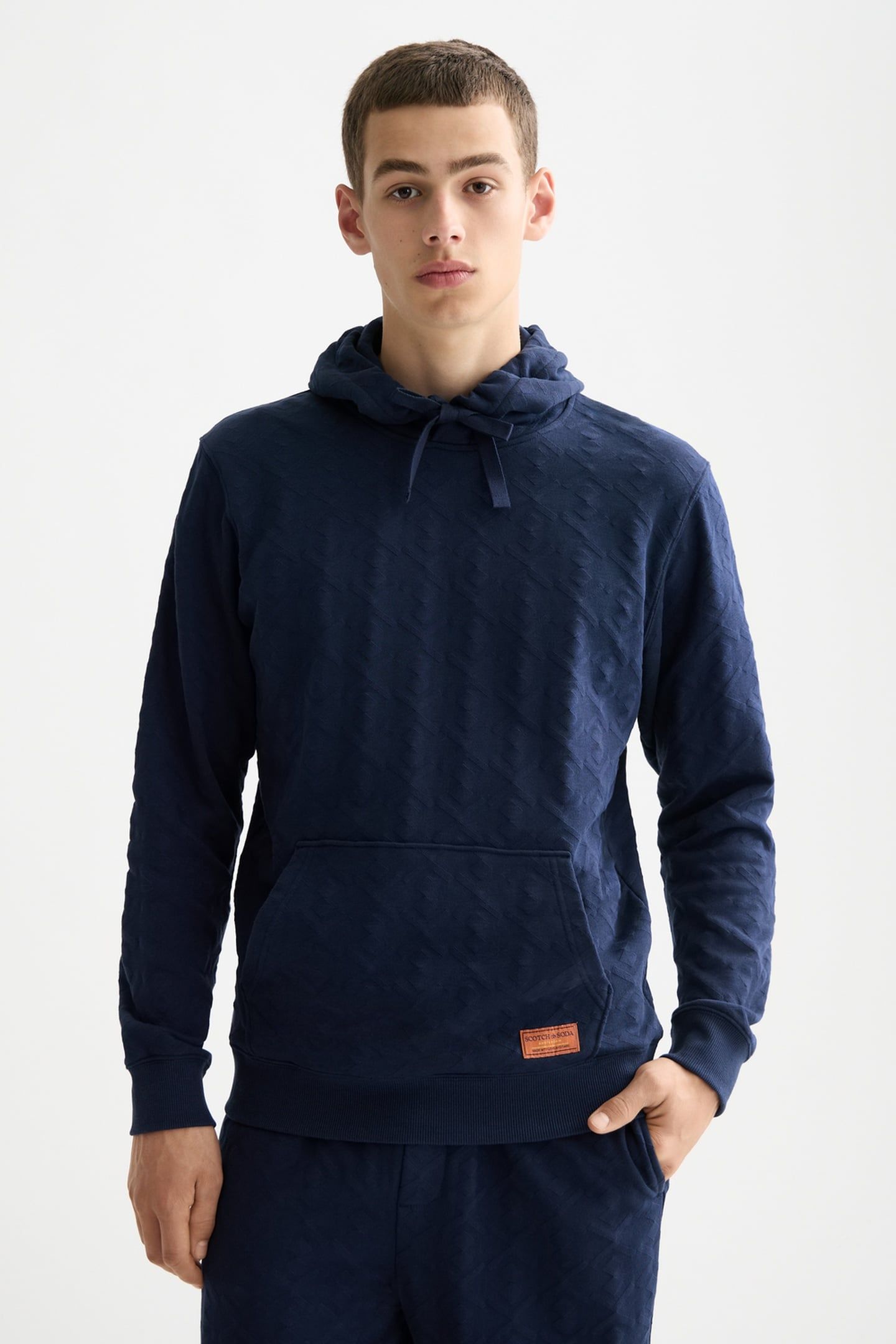 JACQUARD TERRY HOODIE PEACOAT 1